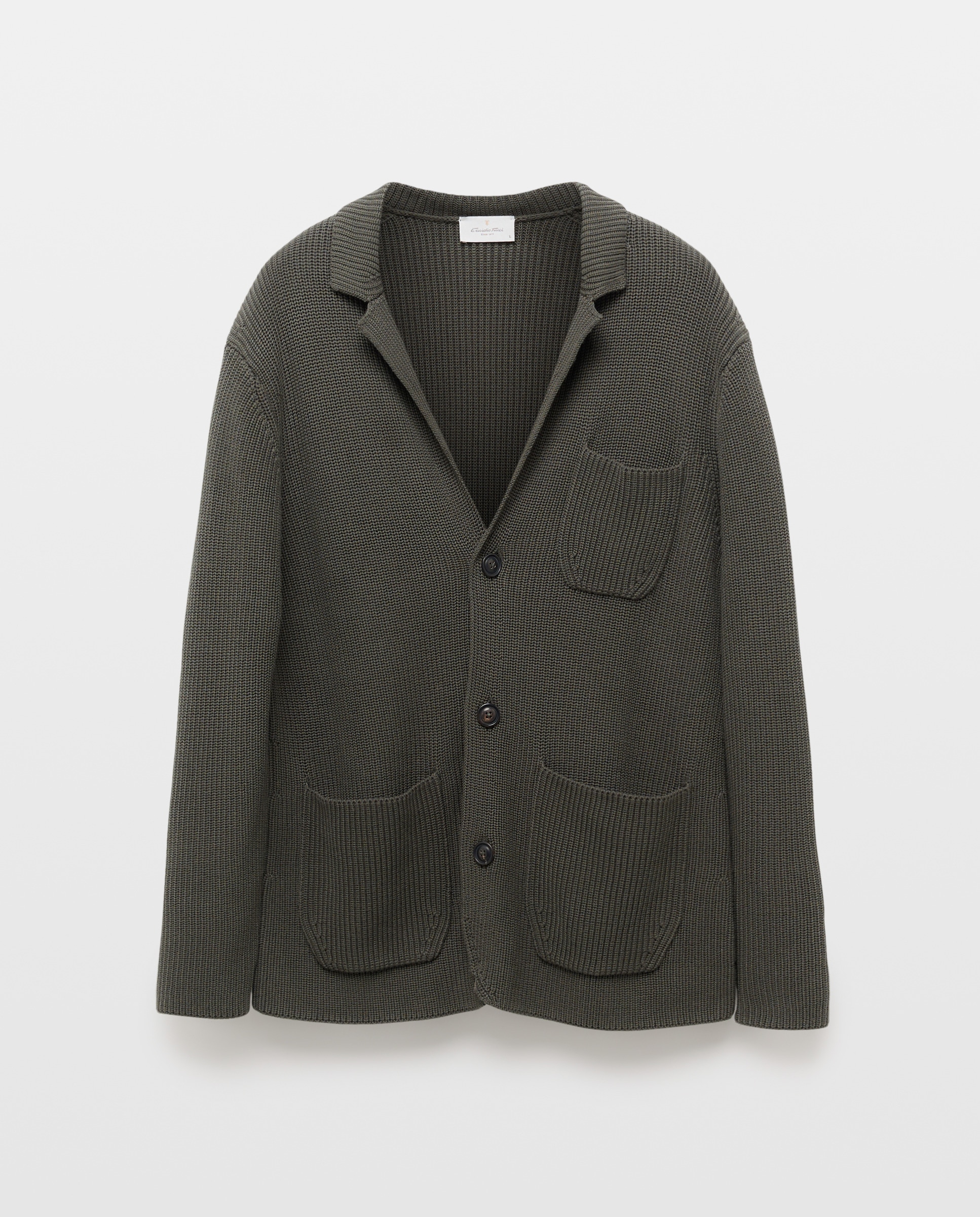 Cardigan de Malha Inglesa com Botões e Gola de Lapela Verde-escuro-5