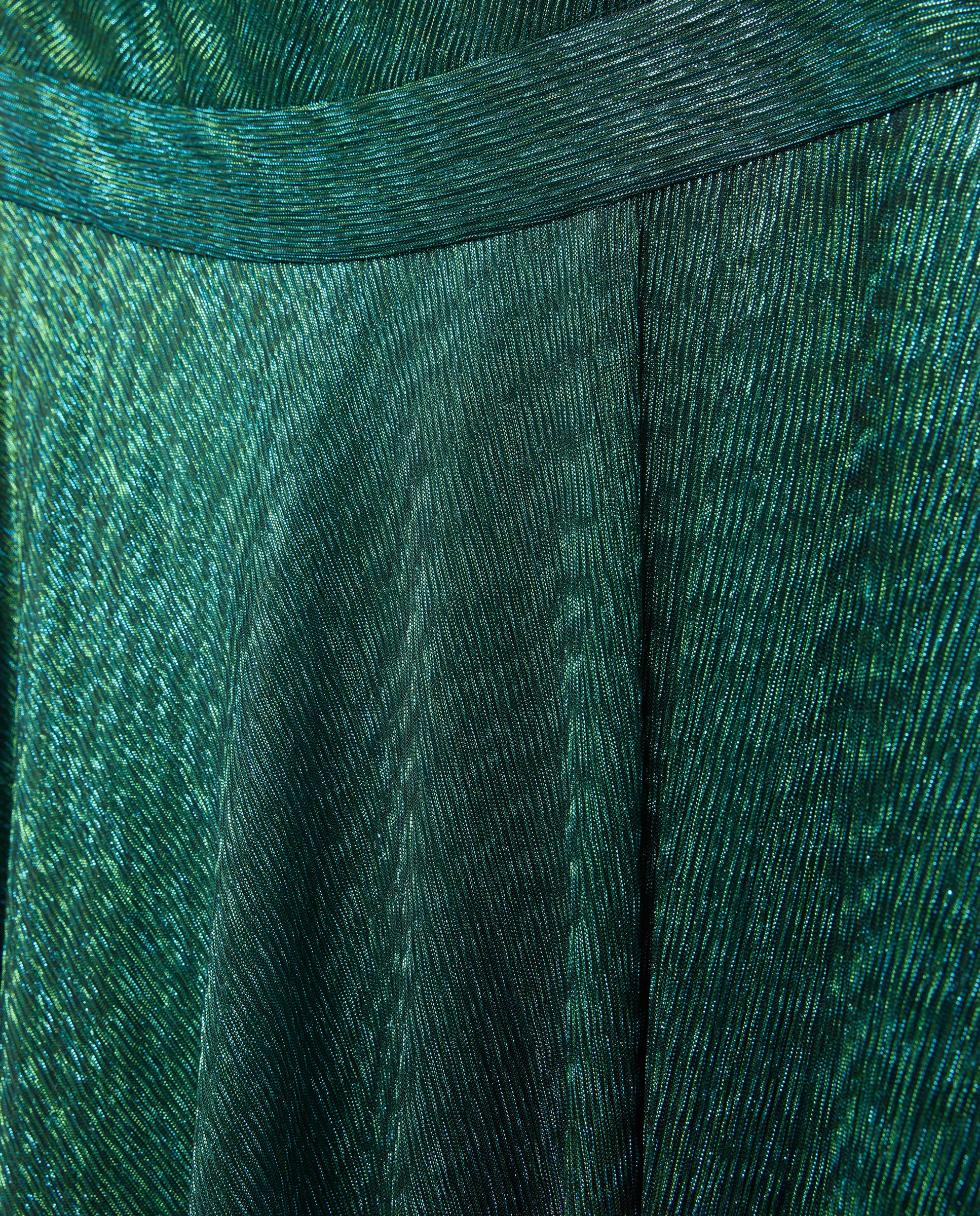 Vestido Comprido de Malha de Fio Metalizado Assimétrico Verde-5