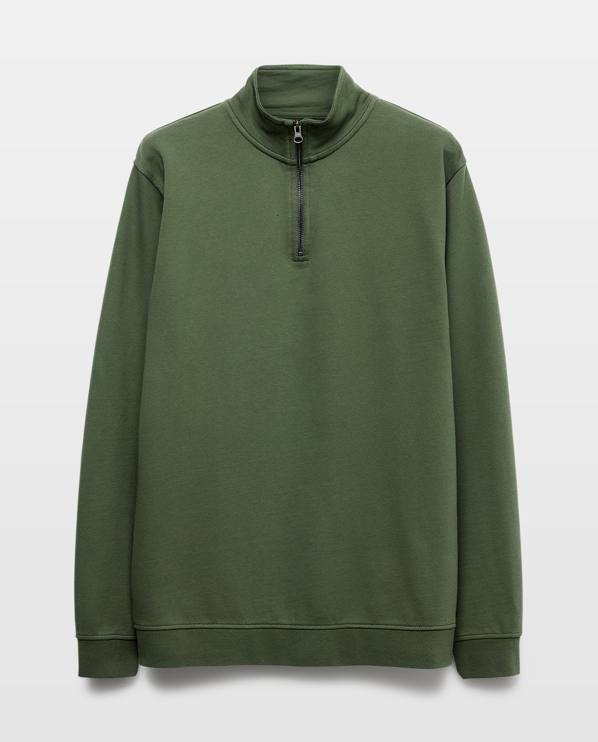 Sudadera de hombre lisa cuello perkins media cremallera 520 Kaki-4