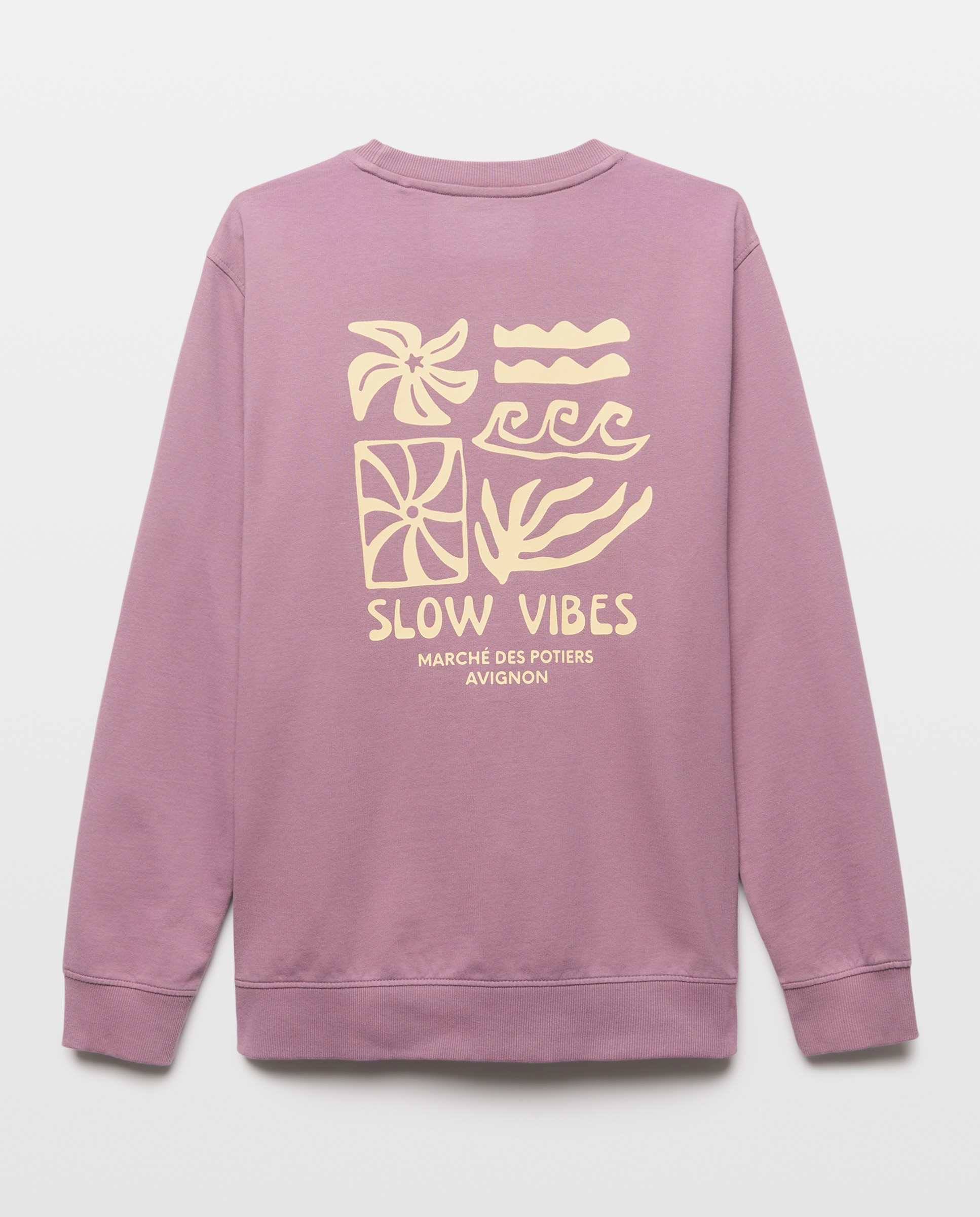 Sudadera de hombre cuello redondo grafica SLOW VIBES 282 Malva-5