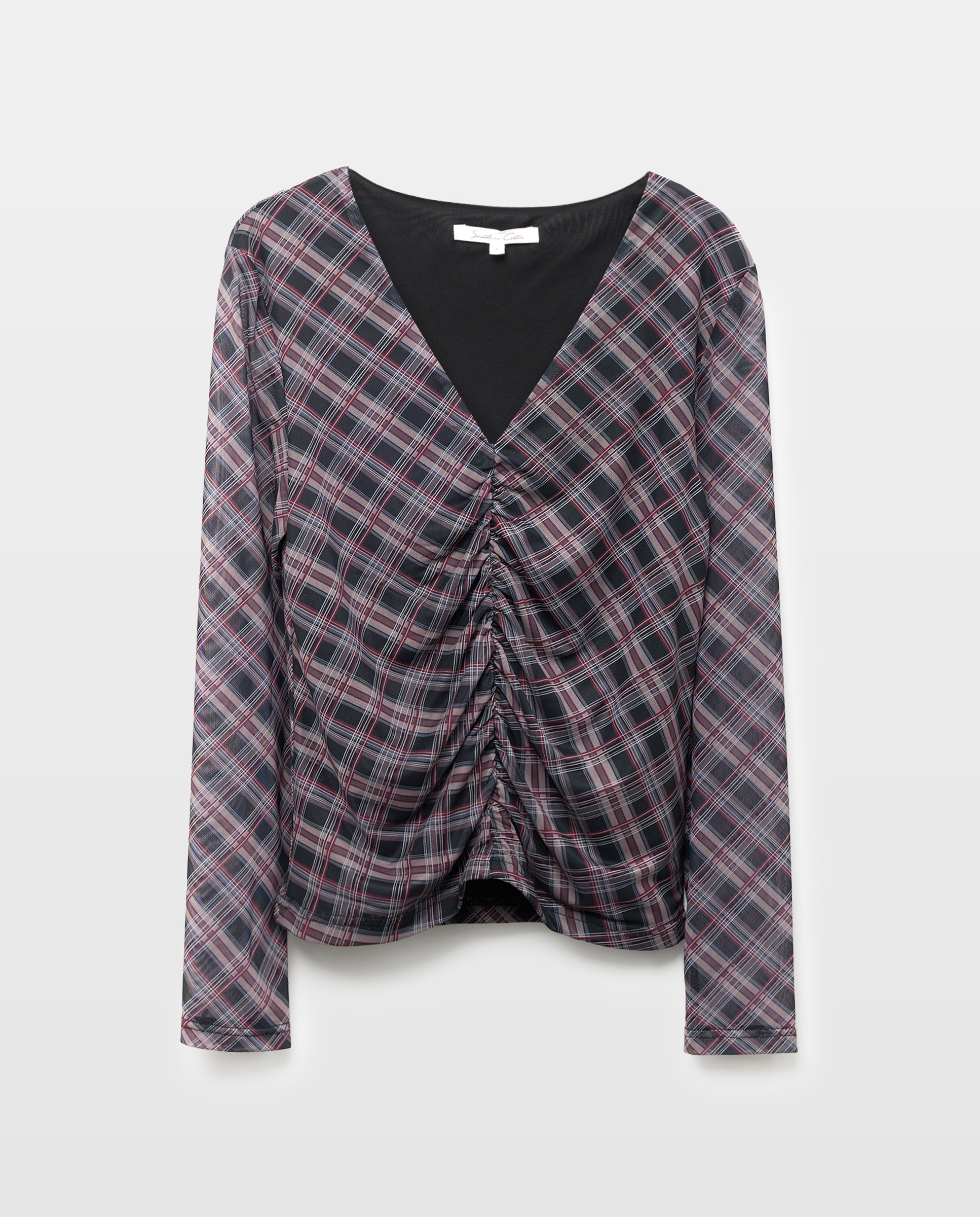 T-shirt de Tule com Franzidos Preto-4