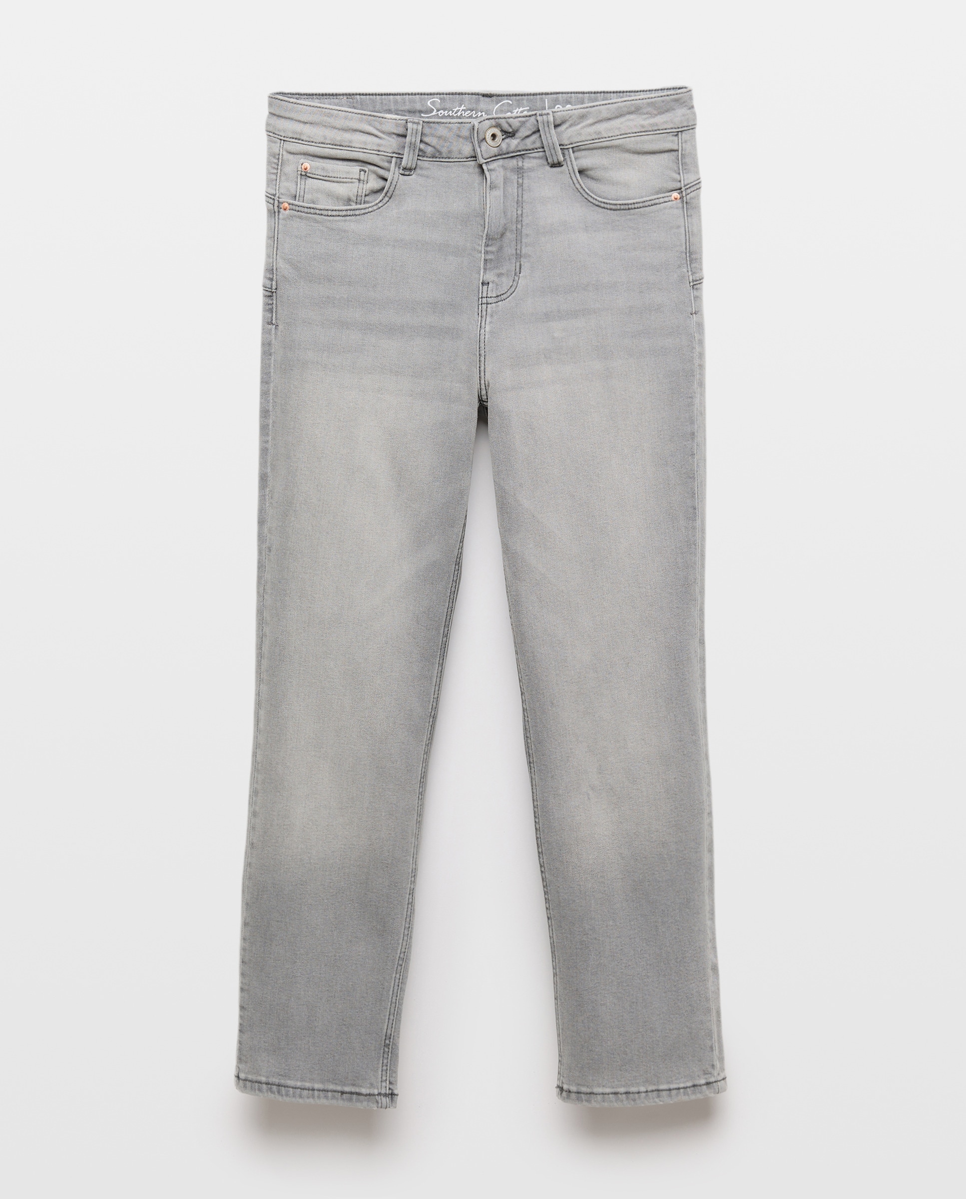 Jeans de Algodão Lisas 820 Cinzento Médio-4