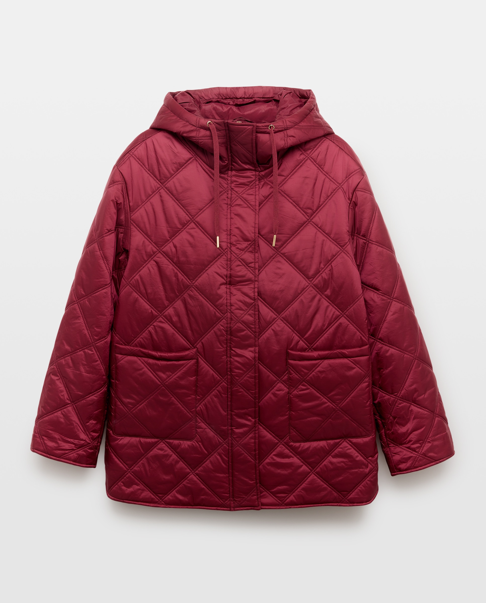 Casaco Acolchoado Comprido com Capuz Bordeaux-4