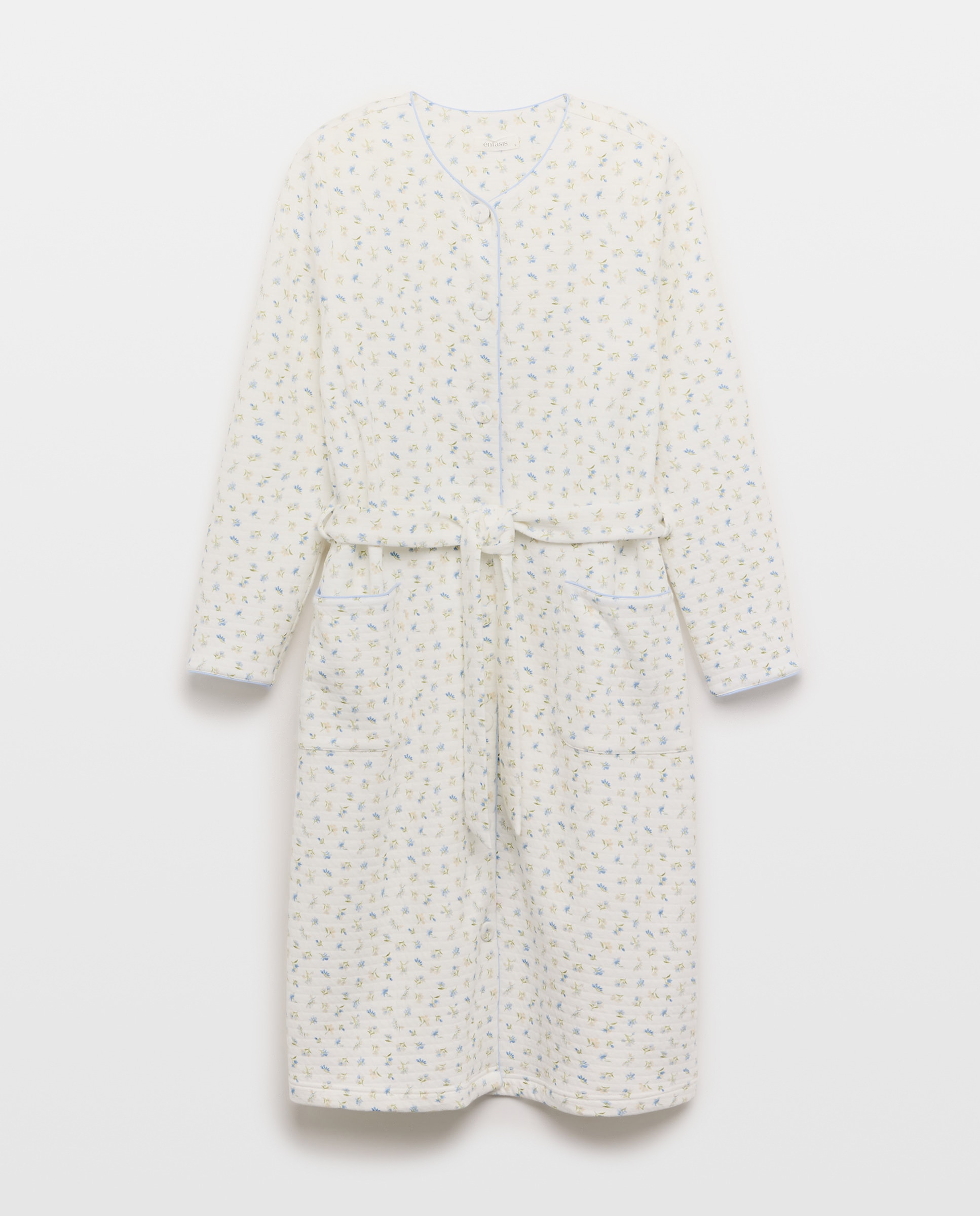 Robe com Botões e Detalhes Florais 410 Azul Claro-1