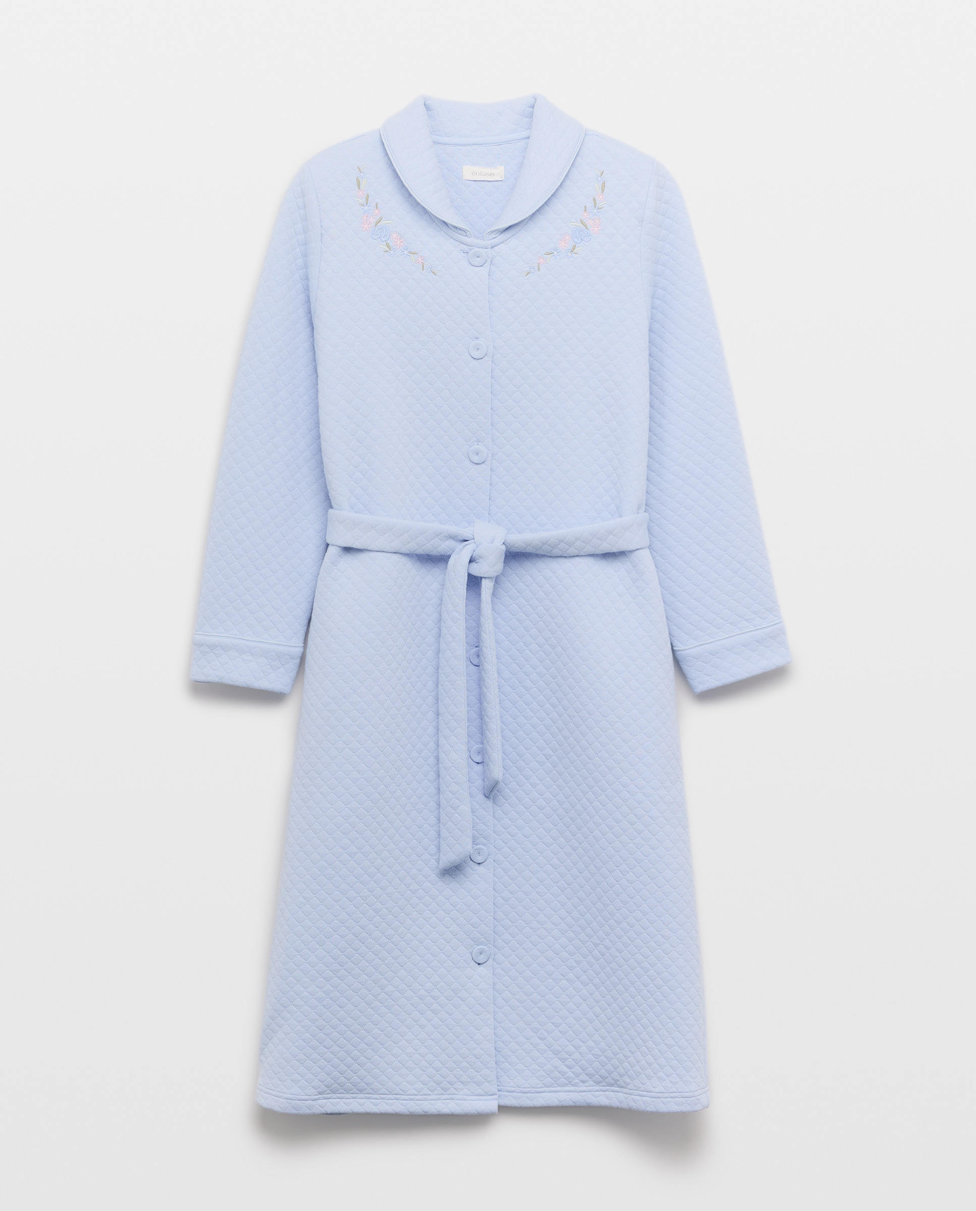 Robe com Botões e Detalhes Florais 410 Azul Claro-1