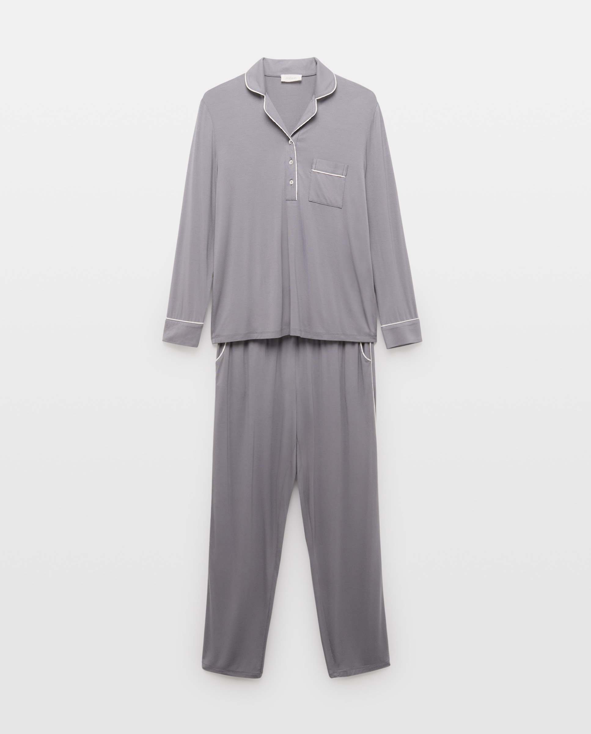 Pijama Camiseiro Liso 820 Cinzento Médio-3