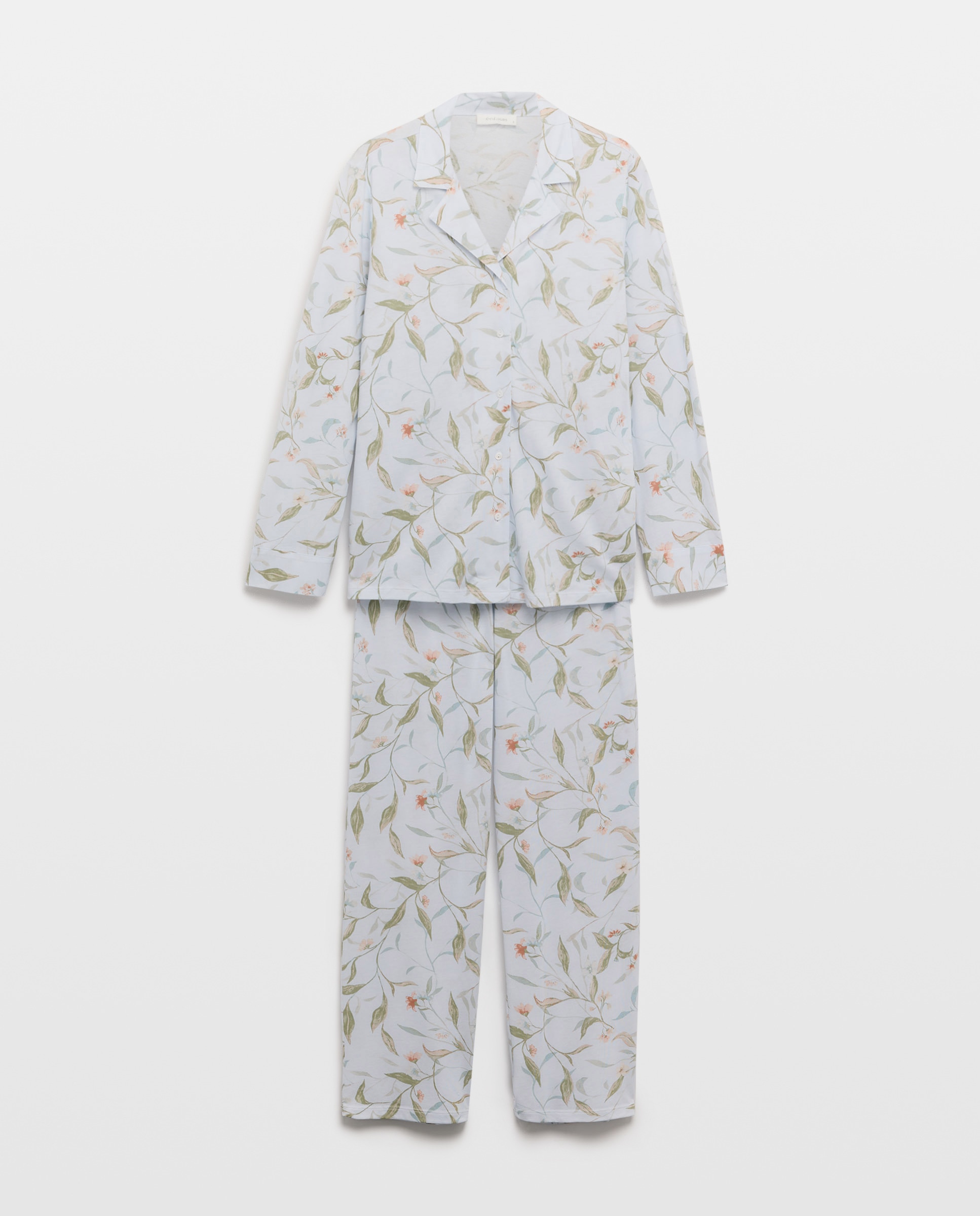 Pijama Camiseiro com Estampado Floral Azul-3