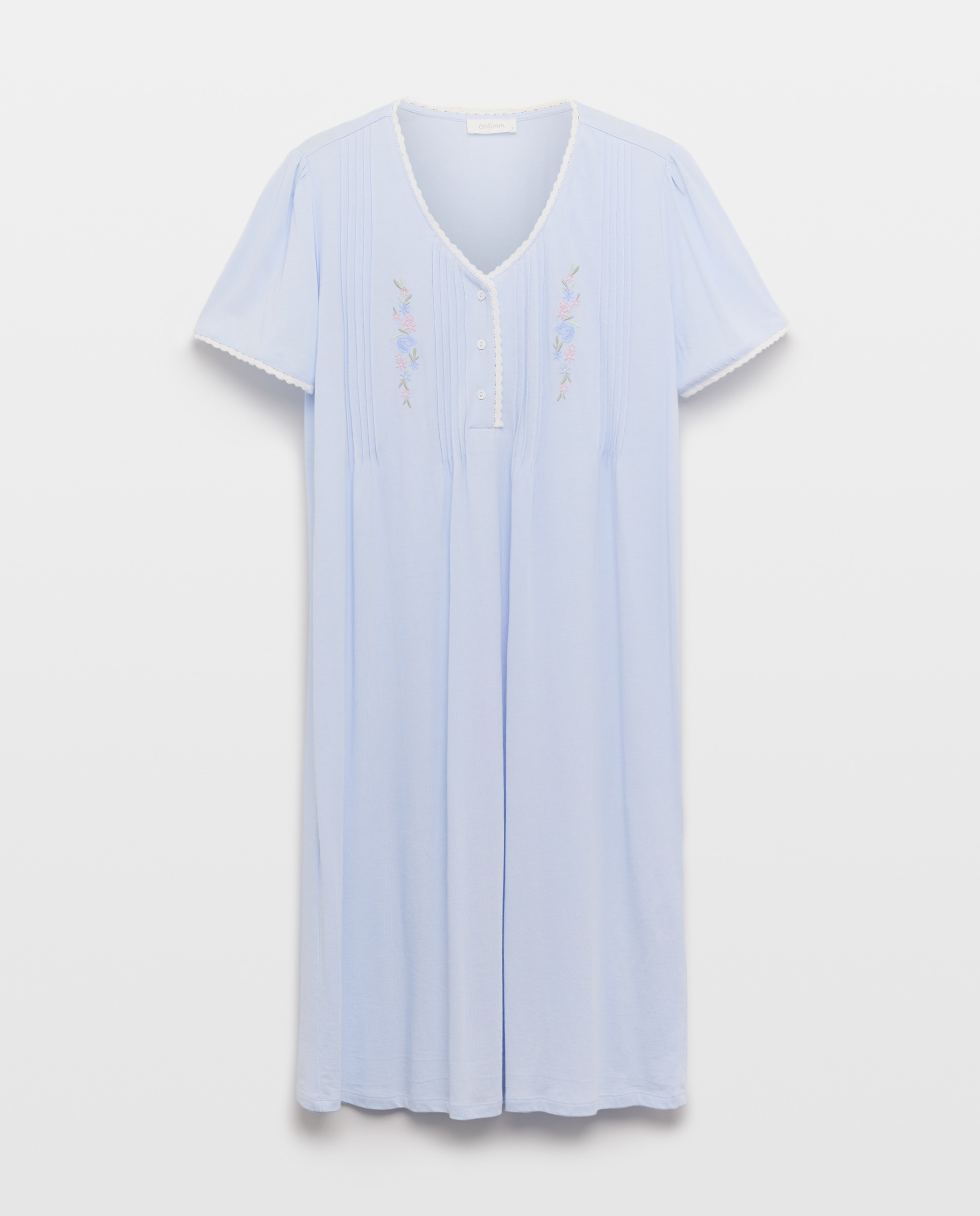 Camisa de Dormir com Estampado Floral e Carcela Azul-3
