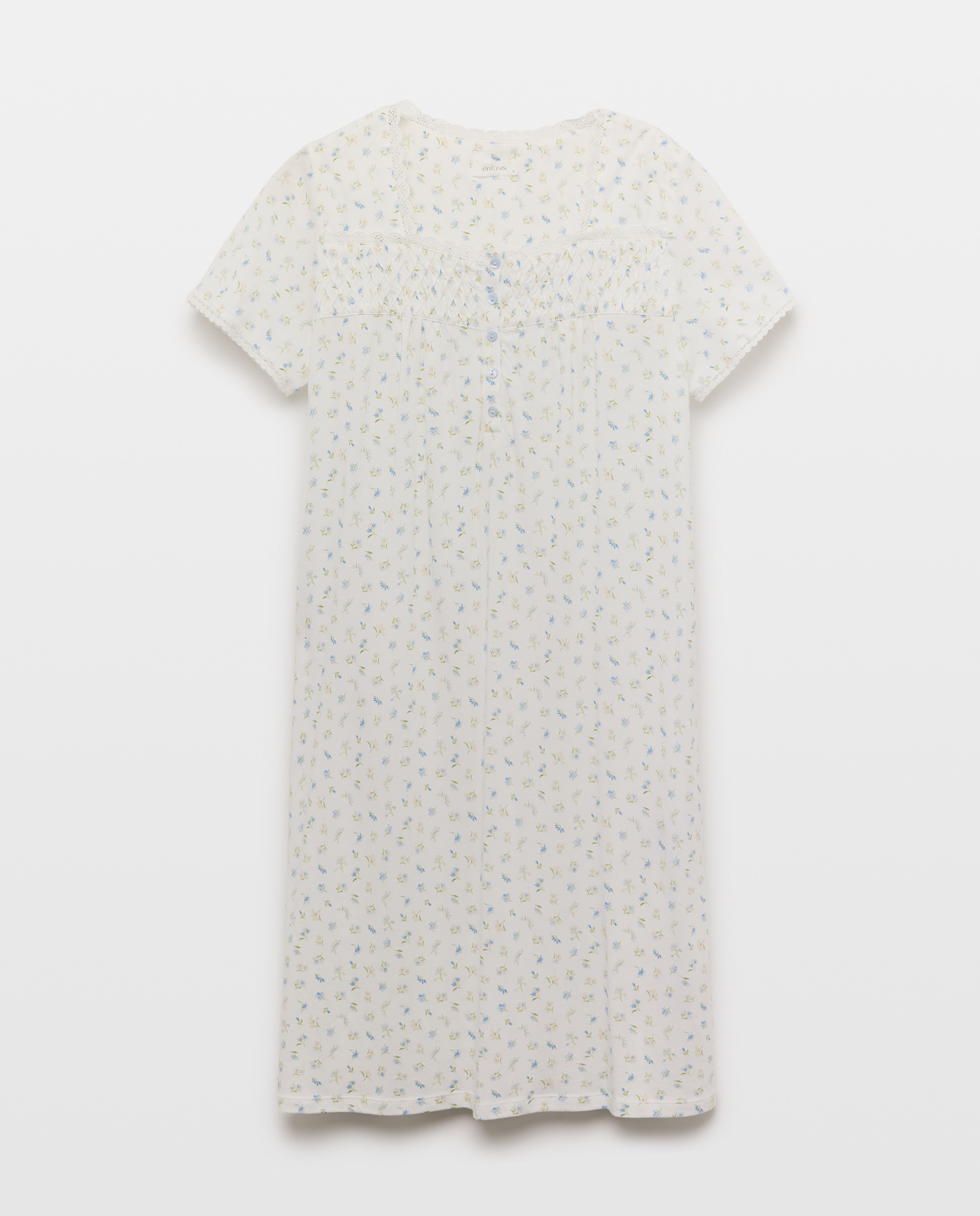 Camisa de Dormir com Decote em Bico e Detalhes Florais 410 Azul Claro-3