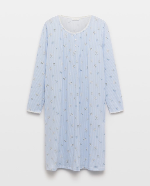 Imagem 0 de Camisa de Dormir com Decote em Bico e Detalhes Florais