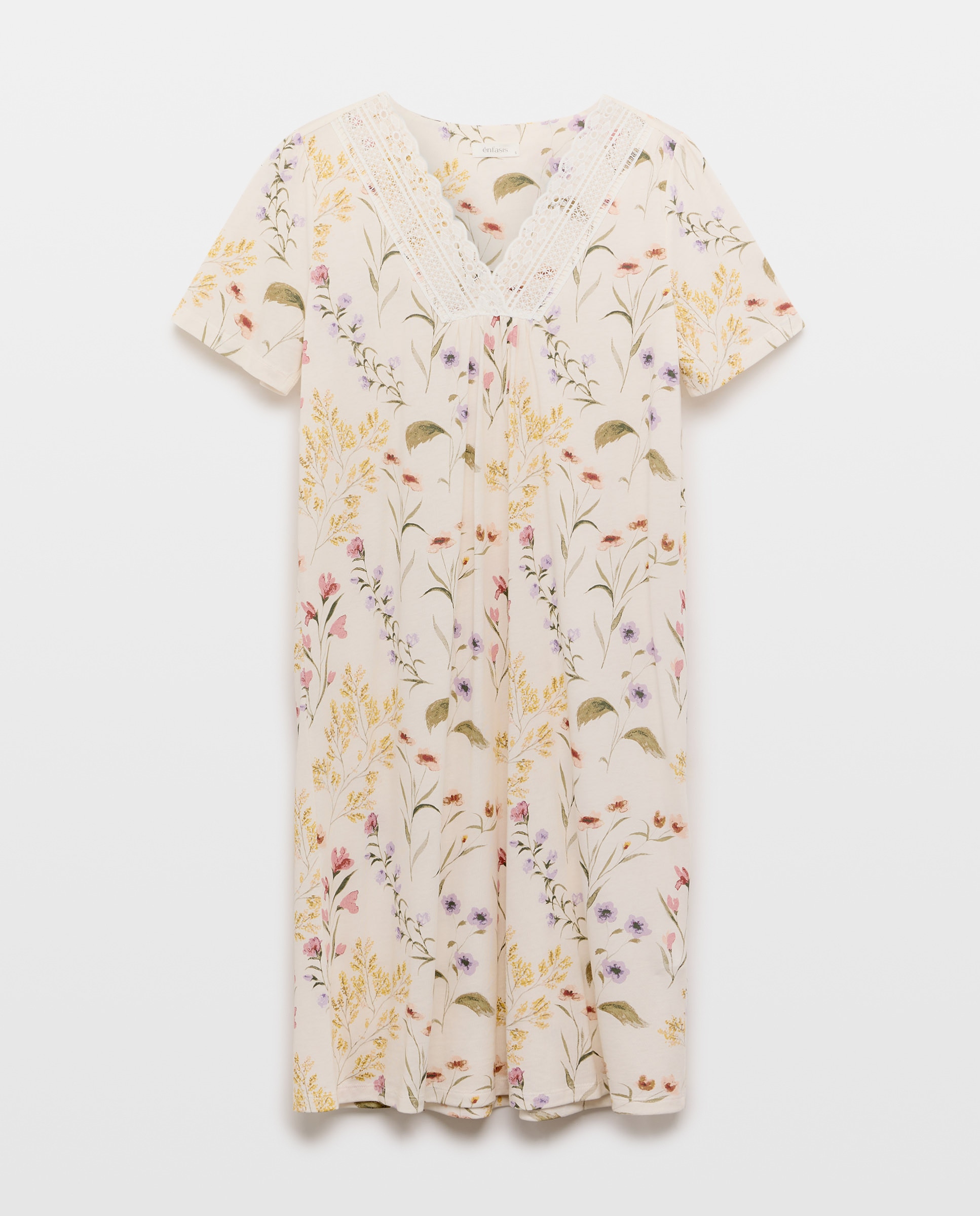 Camisa de Dormir com Estampado Floral e Gola de Renda Rosa-3