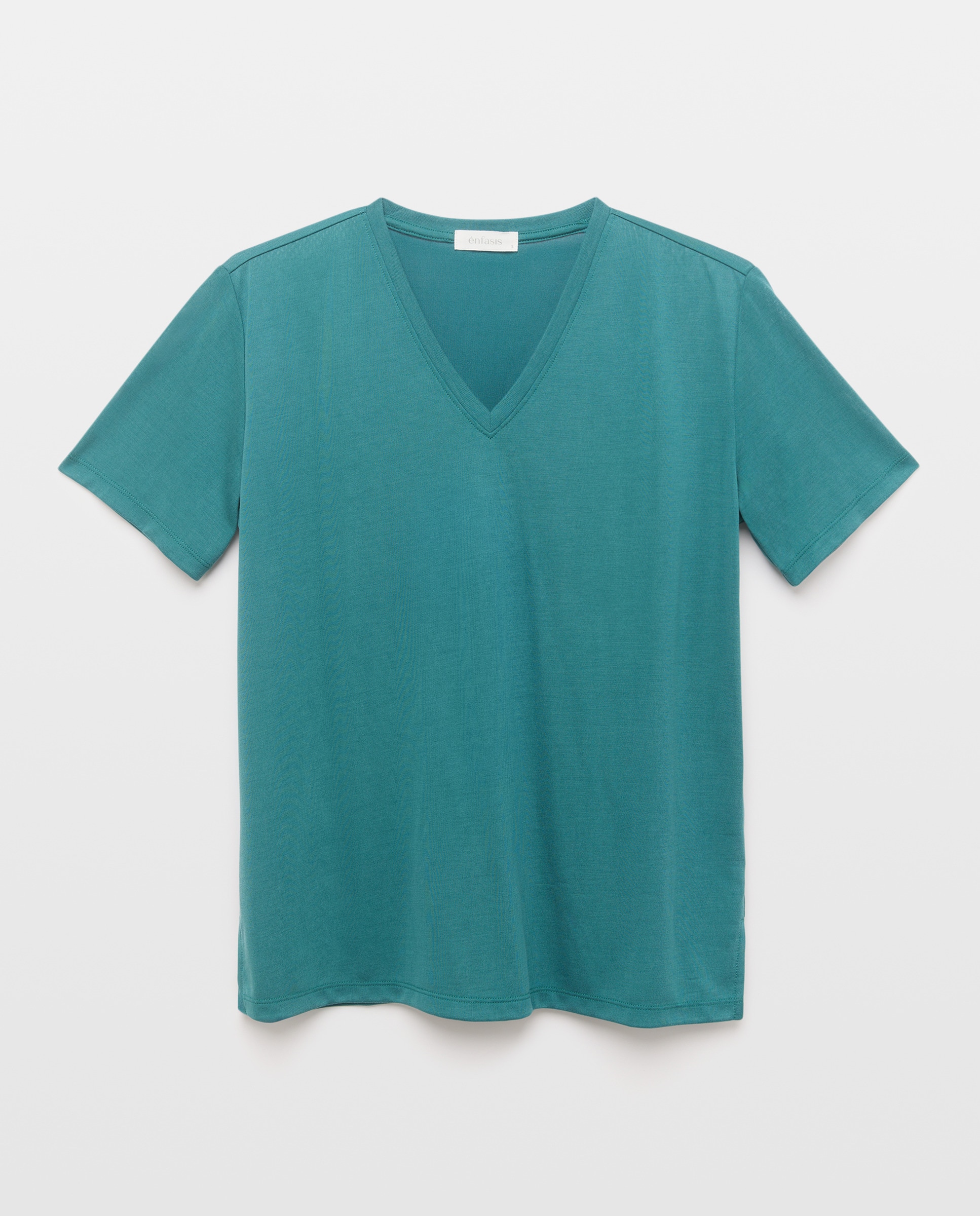 T-shirt com Decote em Bico e Detalhes 530 Verde Escuro-4