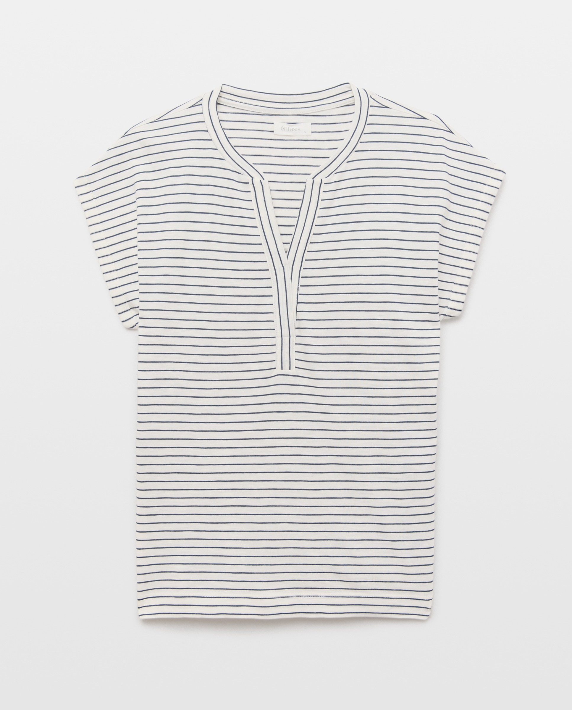 T-shirt Básica às Riscas Branco-4