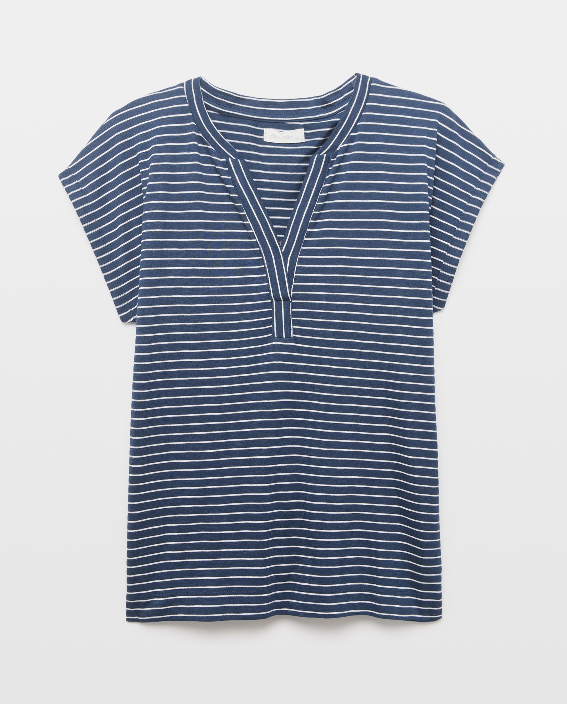 T-shirt Básica às Riscas Azul-marinho-4