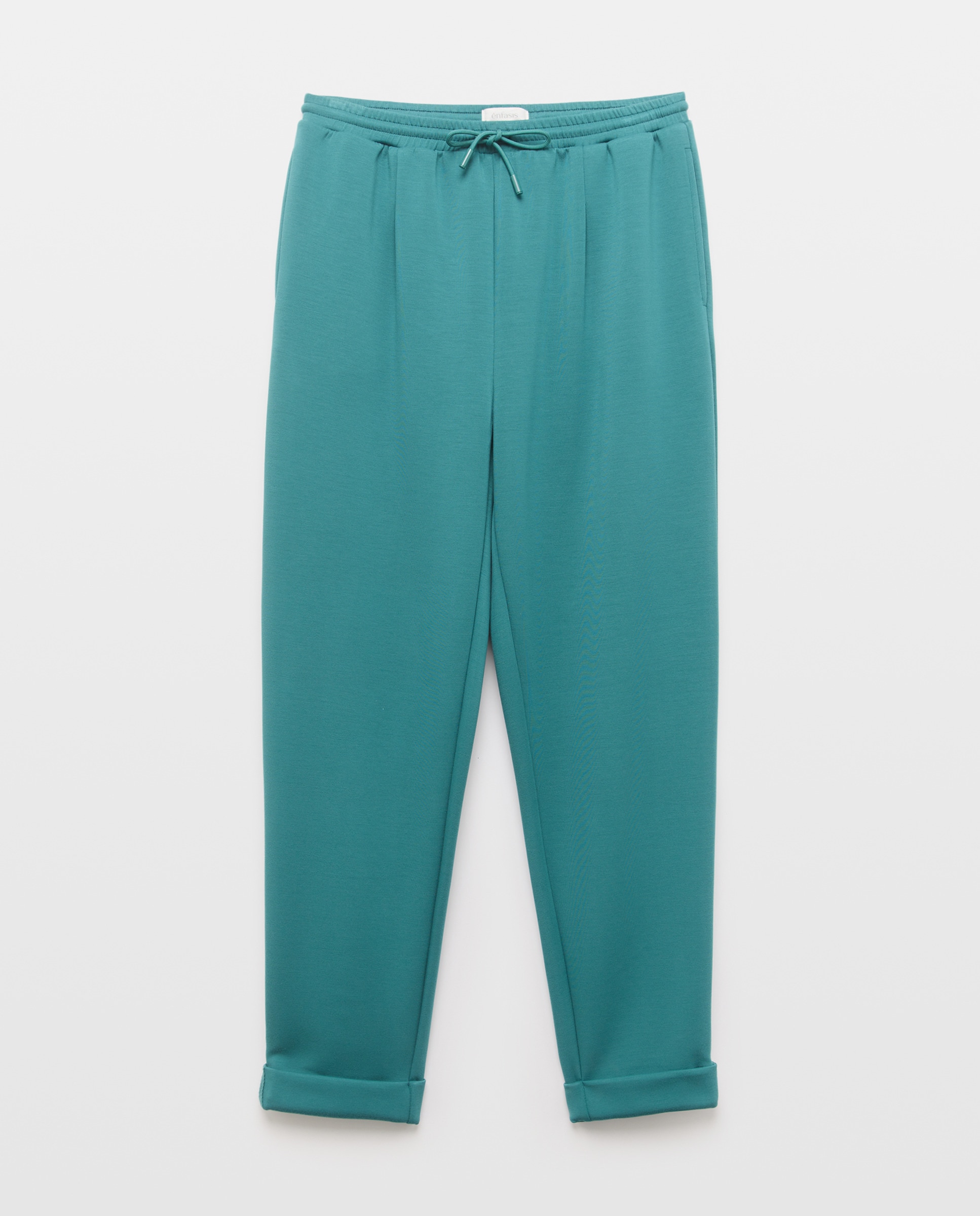 Calças Regular com Detalhes na Bainha 530 Verde Escuro-4