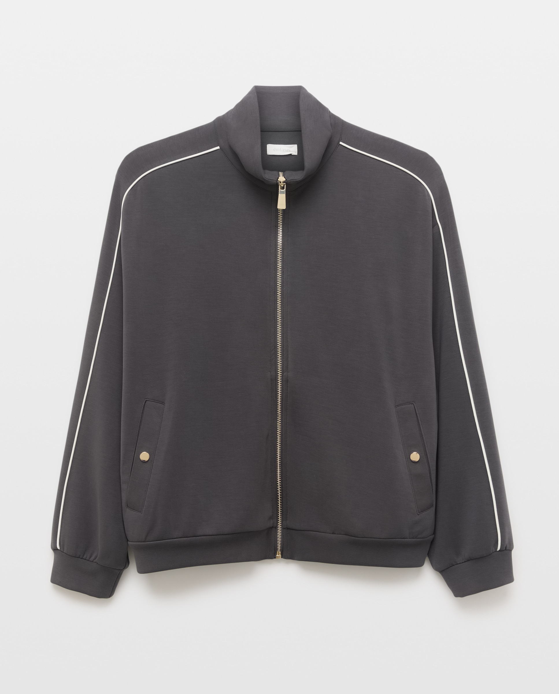 Casaco Estilo Blusão Bomber em Contraste Preto-4