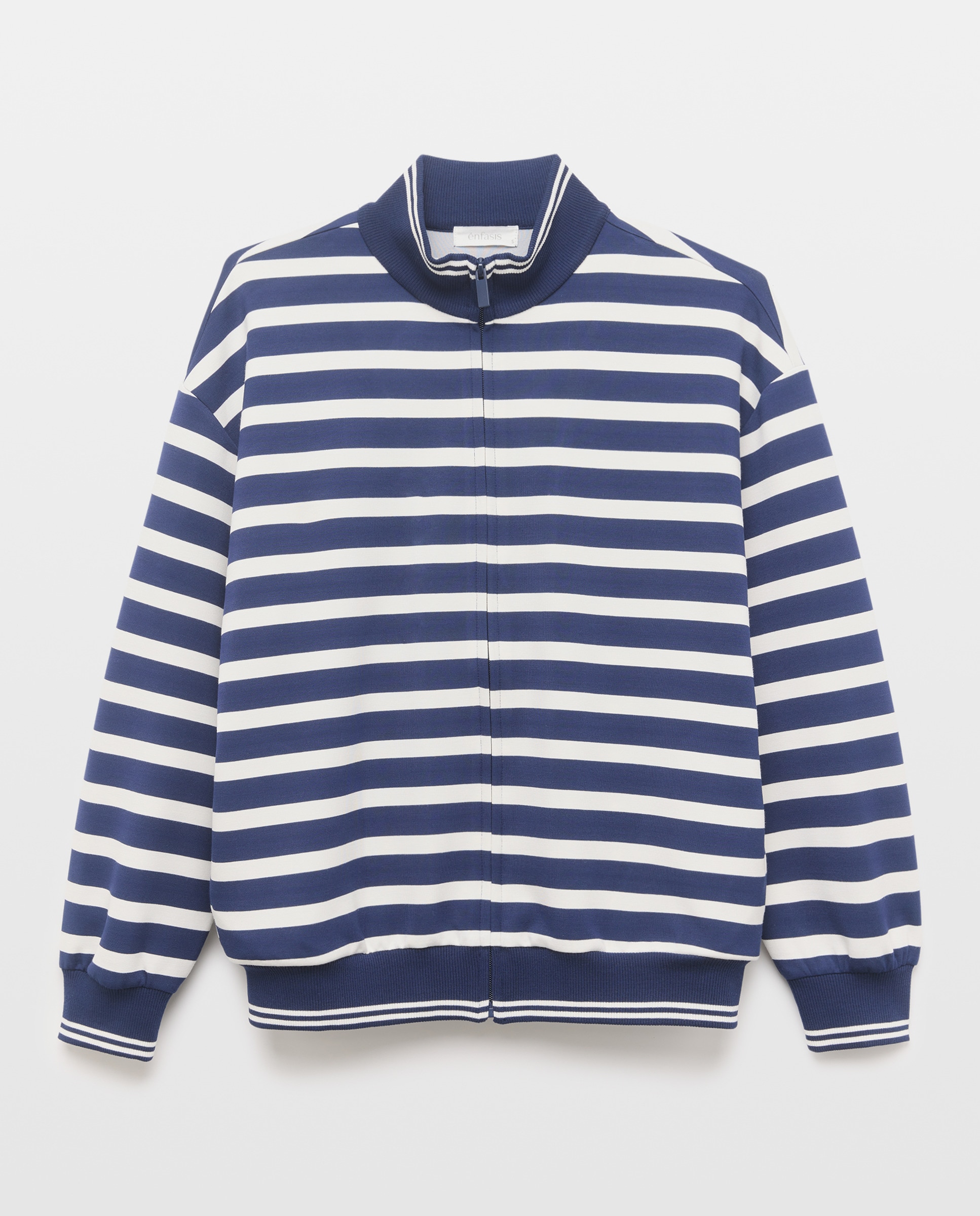 Casaco às Riscas com Colarinho de Polo Azul-marinho-4