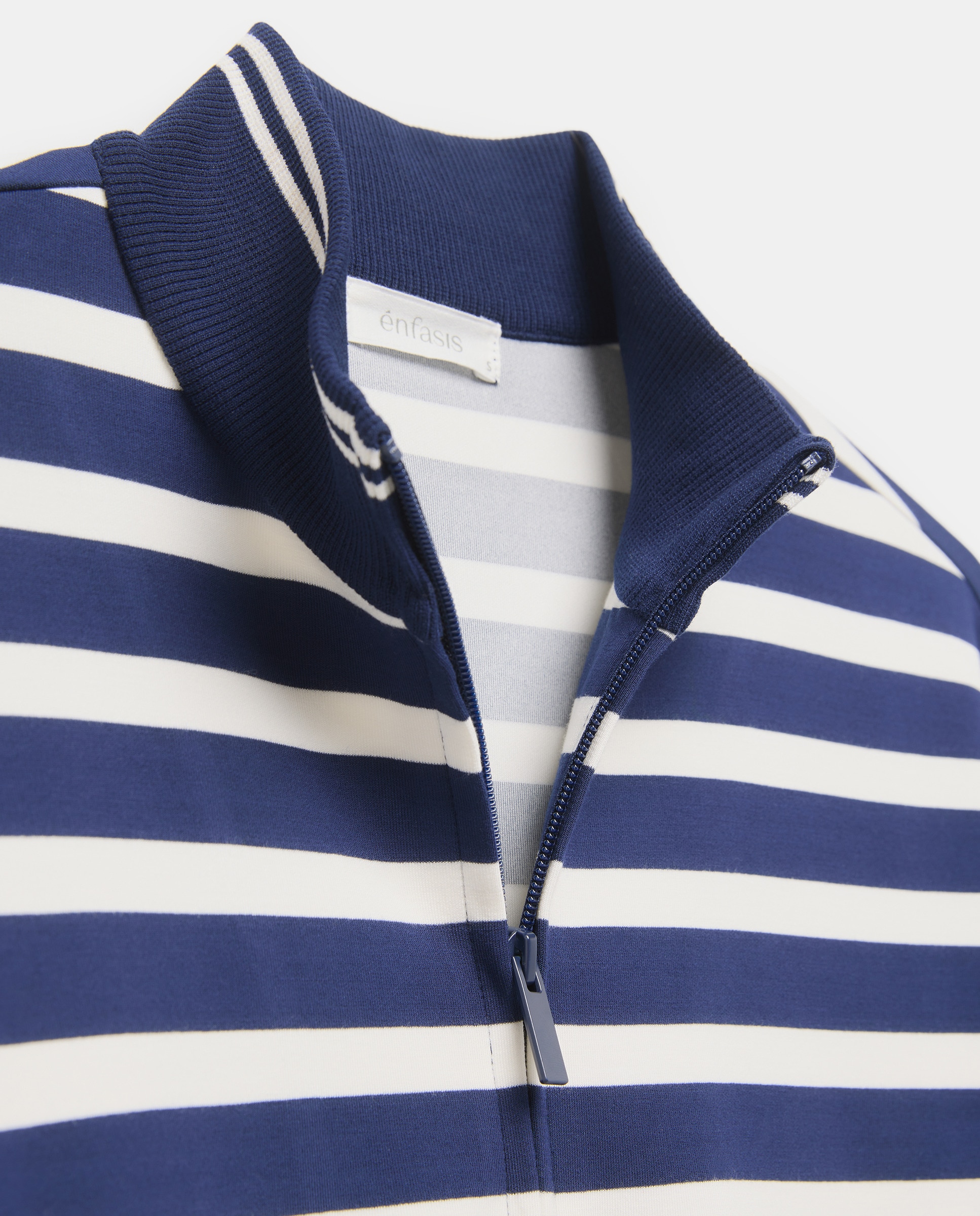Casaco às Riscas com Colarinho de Polo Azul-marinho-5