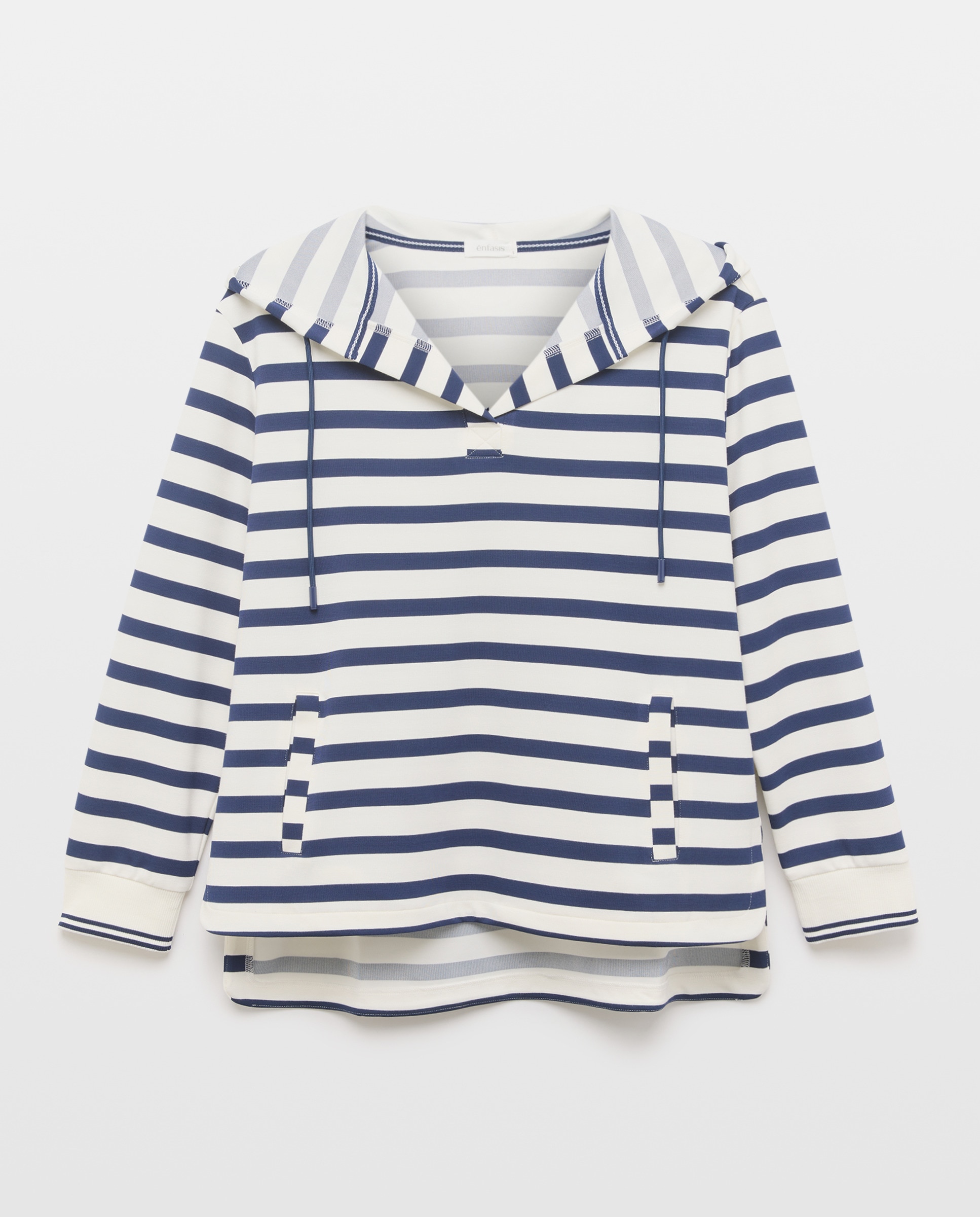Sweatshirt às Riscas e com Capuz Azul-marinho-4