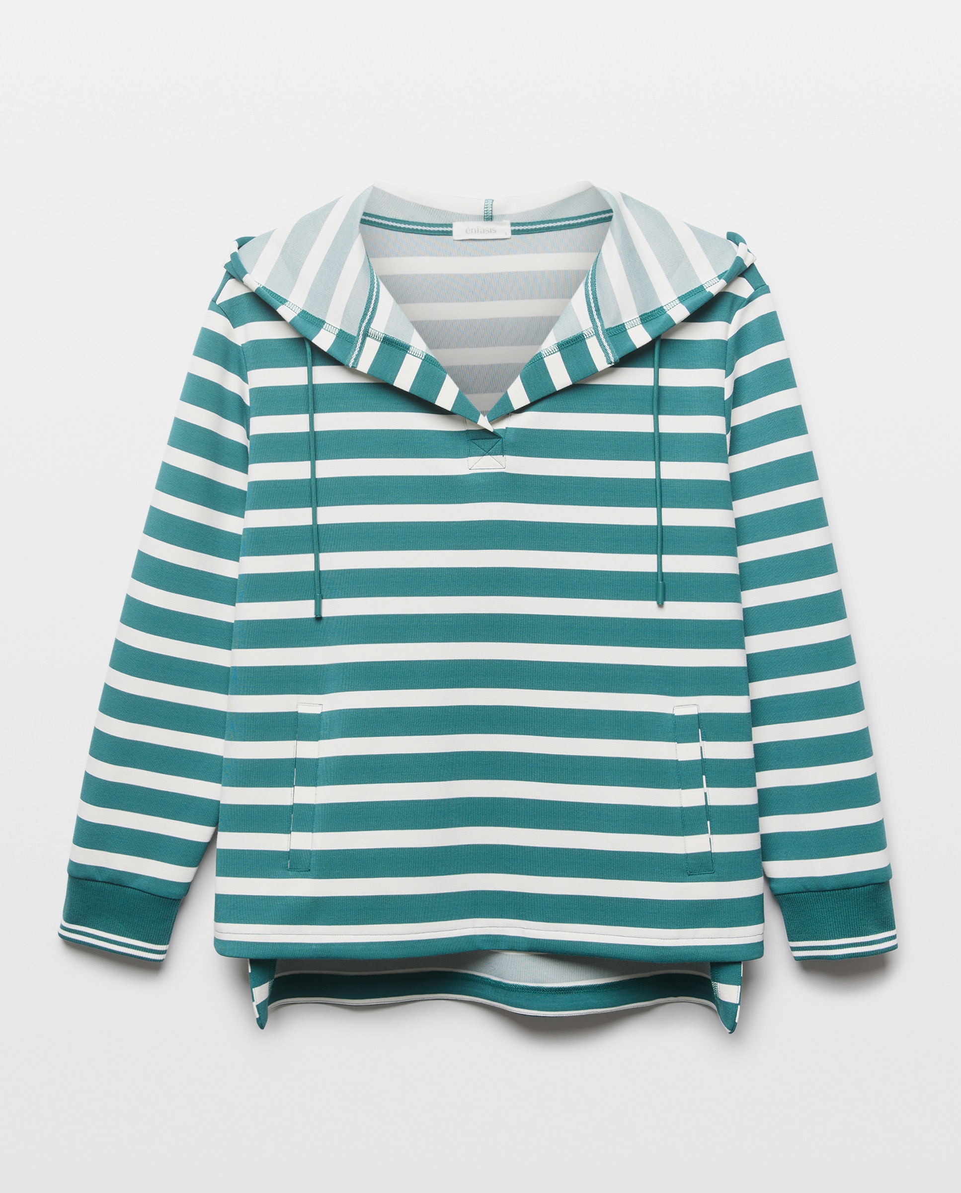 Sweatshirt às Riscas e com Capuz Verde-4