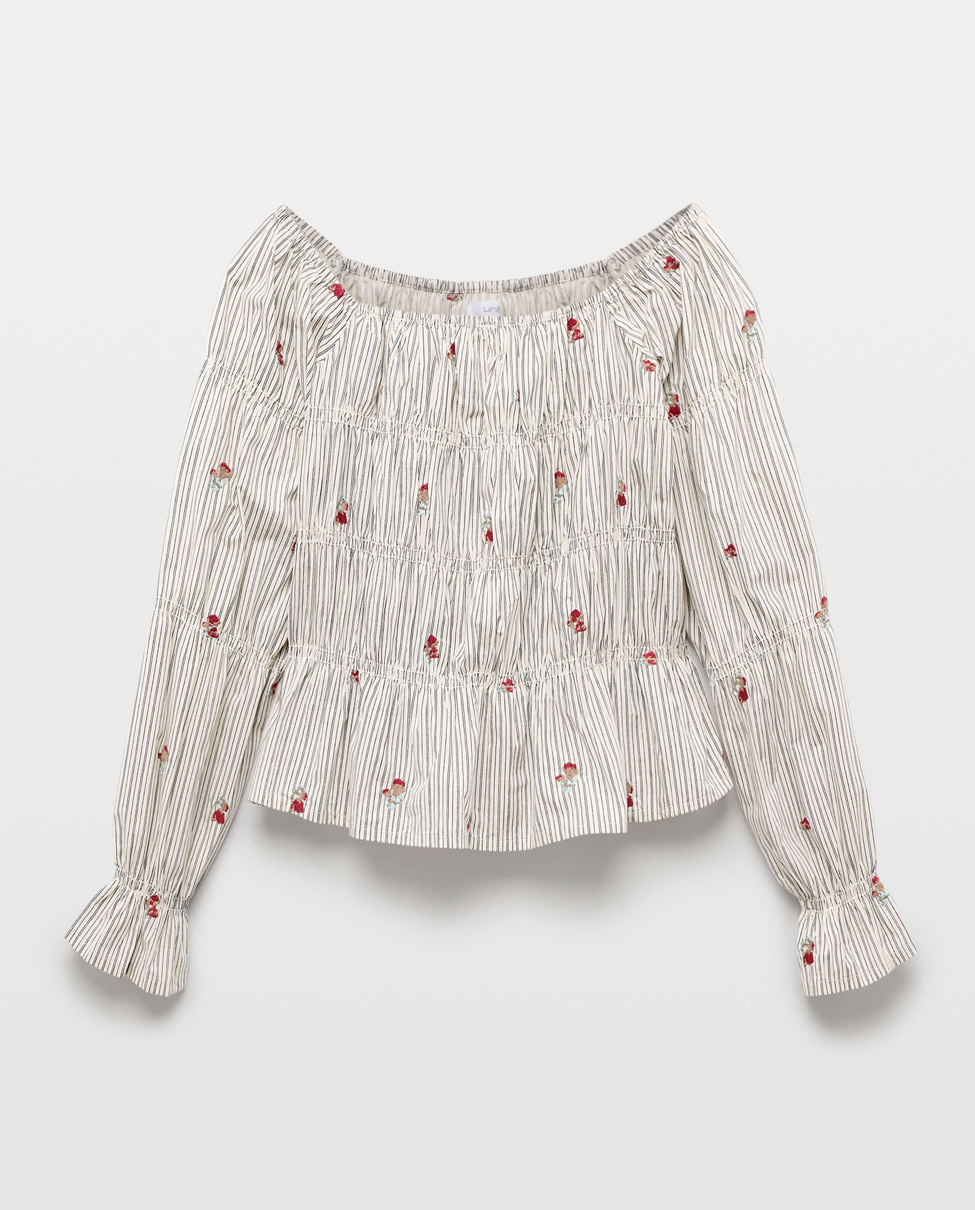 Blusa de mujer de flores bordada Rojo-4