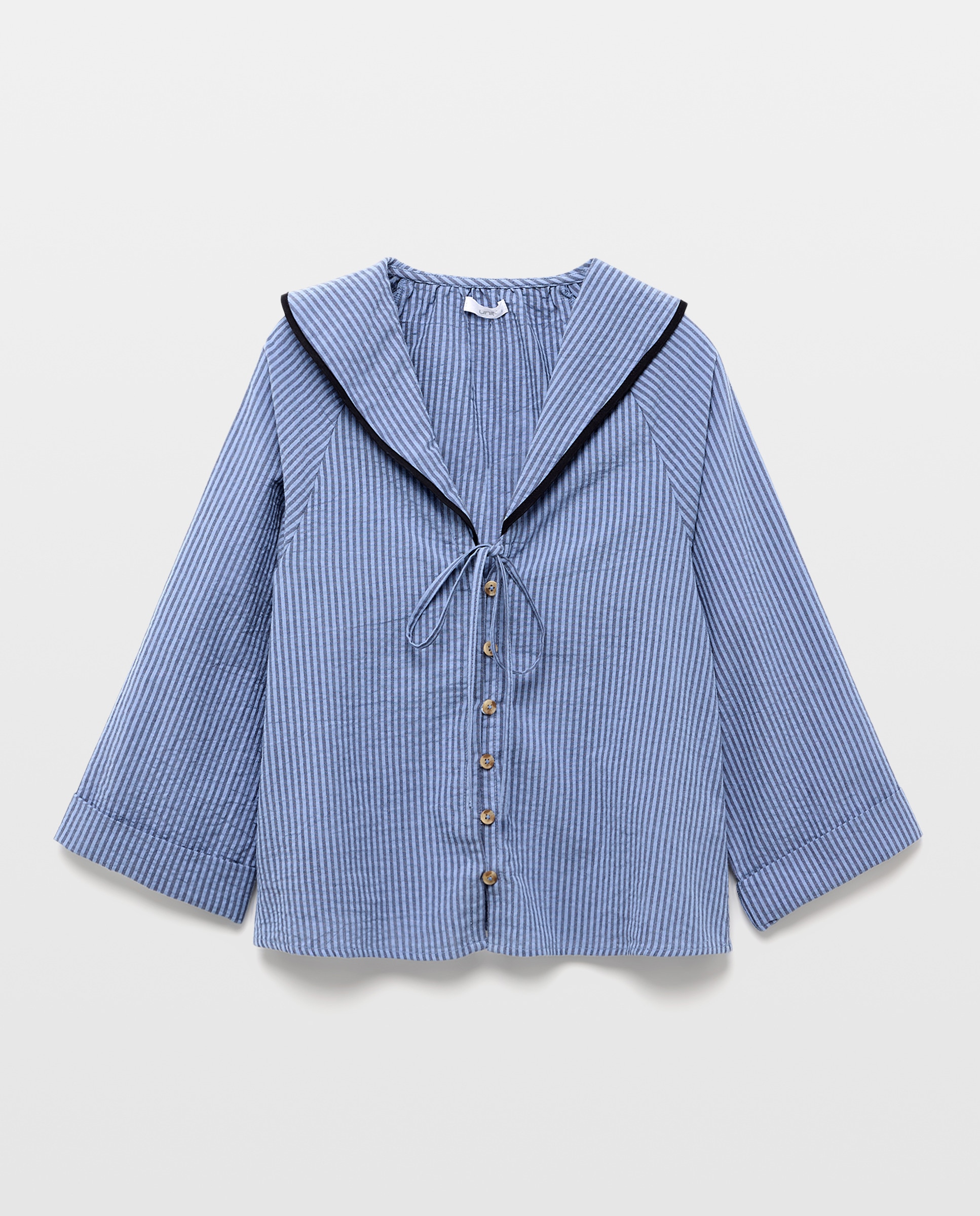 Blusa de mujer de rayas de algodón Azul-4