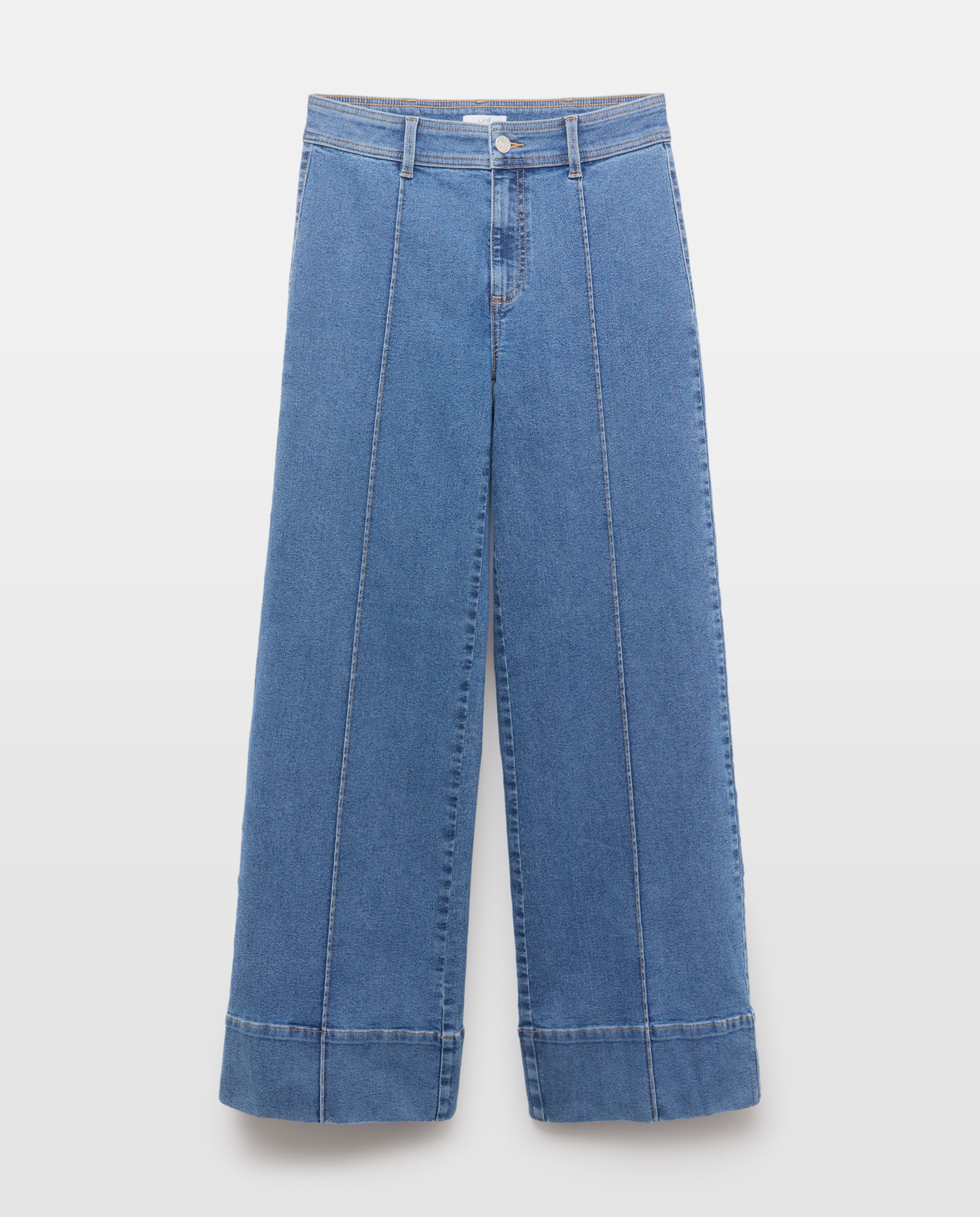 Denim wide-leg nervio con bajo de mujer Azul pálido-4