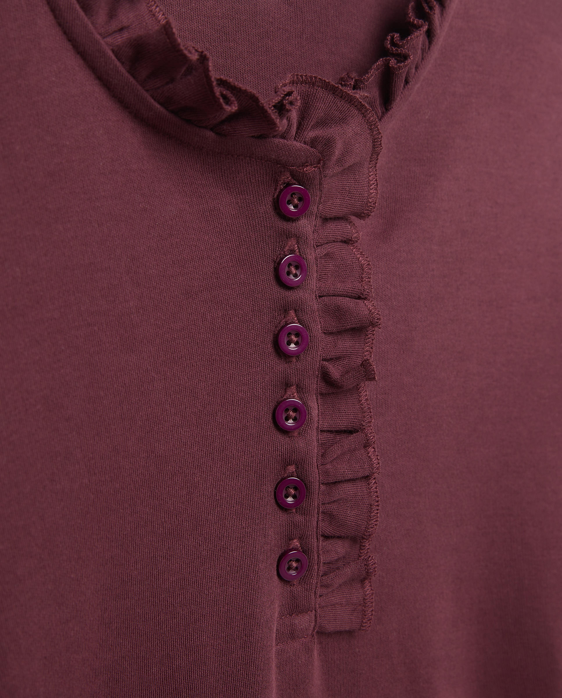 Camiseta de mujer cuello caja con volantes Burdeos-5