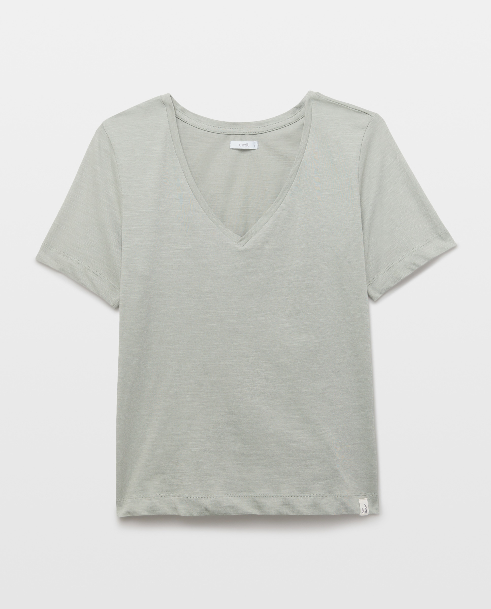 Camiseta básica de mujer cuello pico 582 Verde agua-4