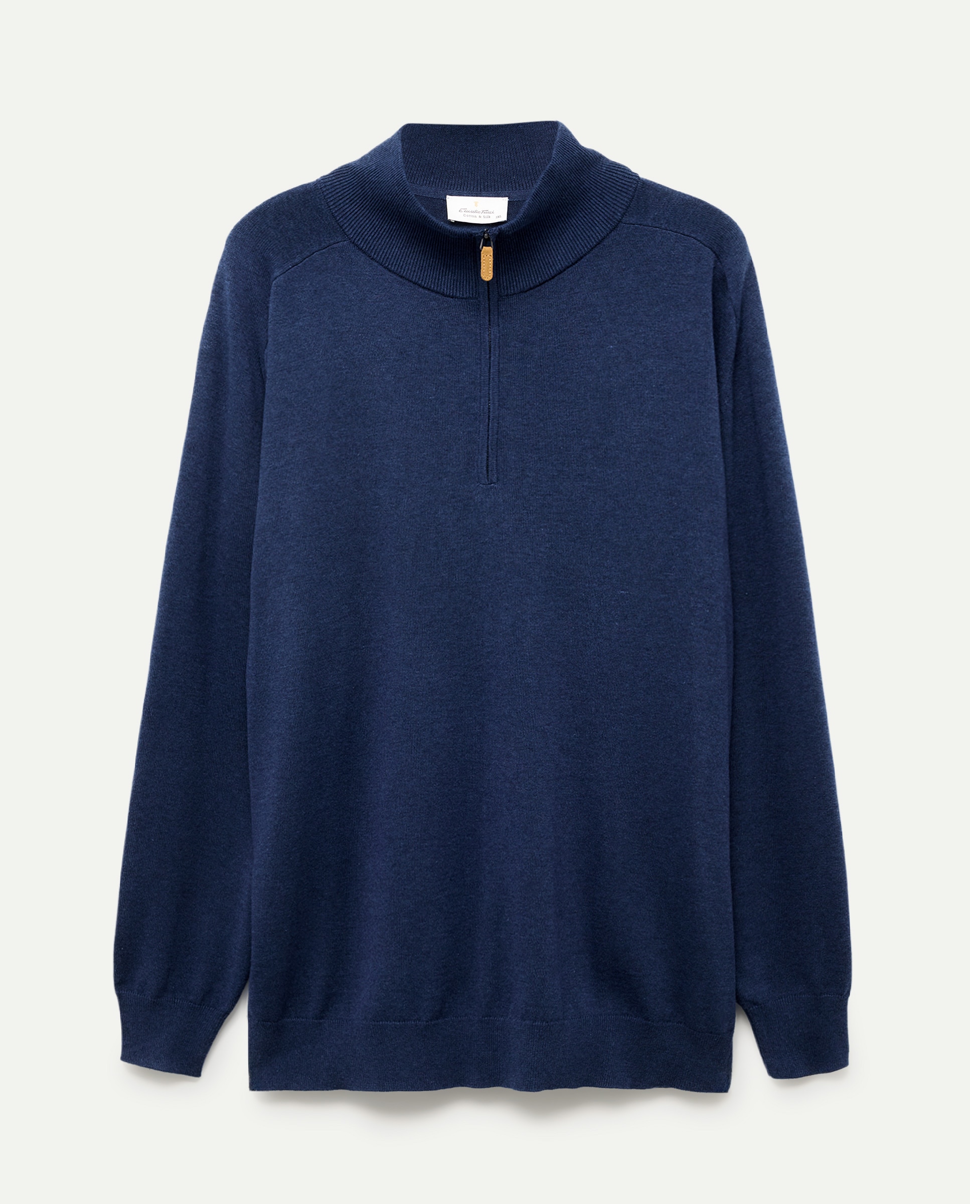 Camisola de Malha Lisa de Gola Semicisne com Fecho de Correr Tamanhos Grandes Azul-4
