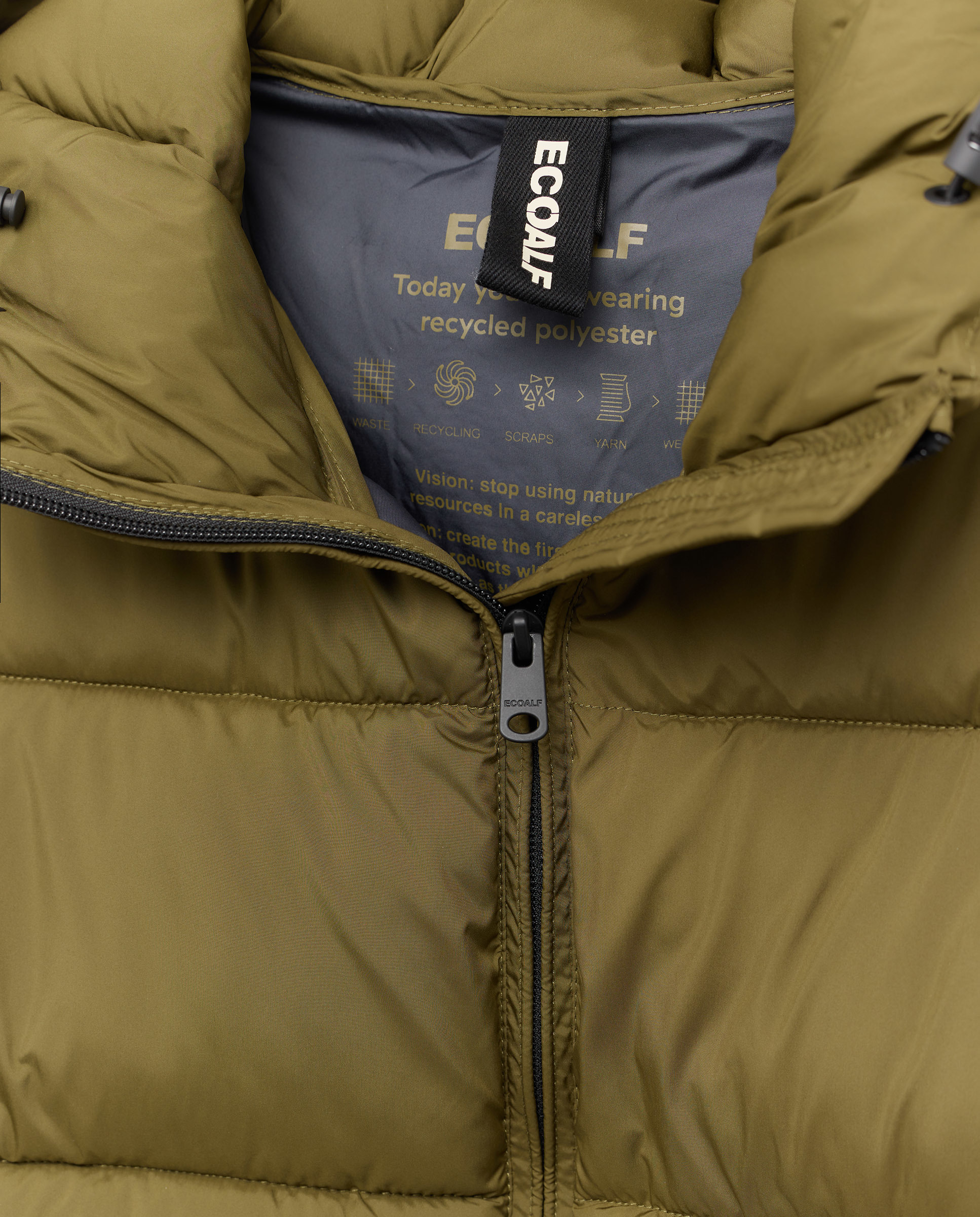 Sobretudo Acolchoado com Fecho de Correr, Capuz e Bolsos à Frente Verde-militar-6