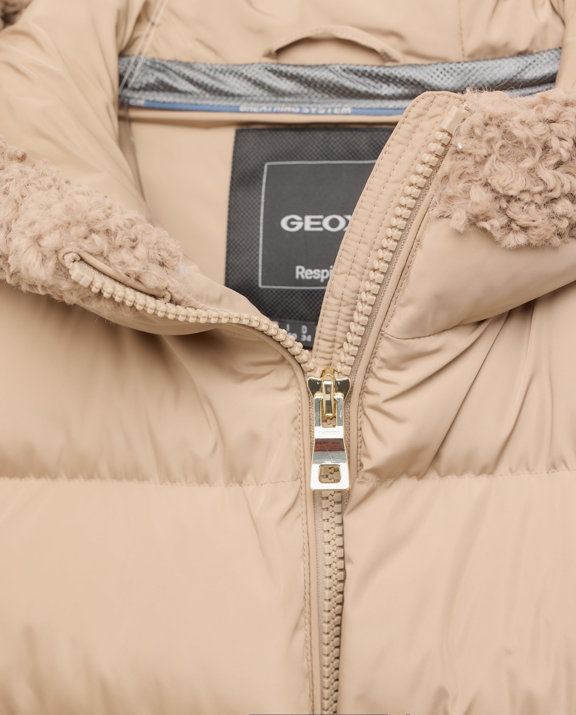 Parka Repelente à Água e Corta-Vento Bege-5