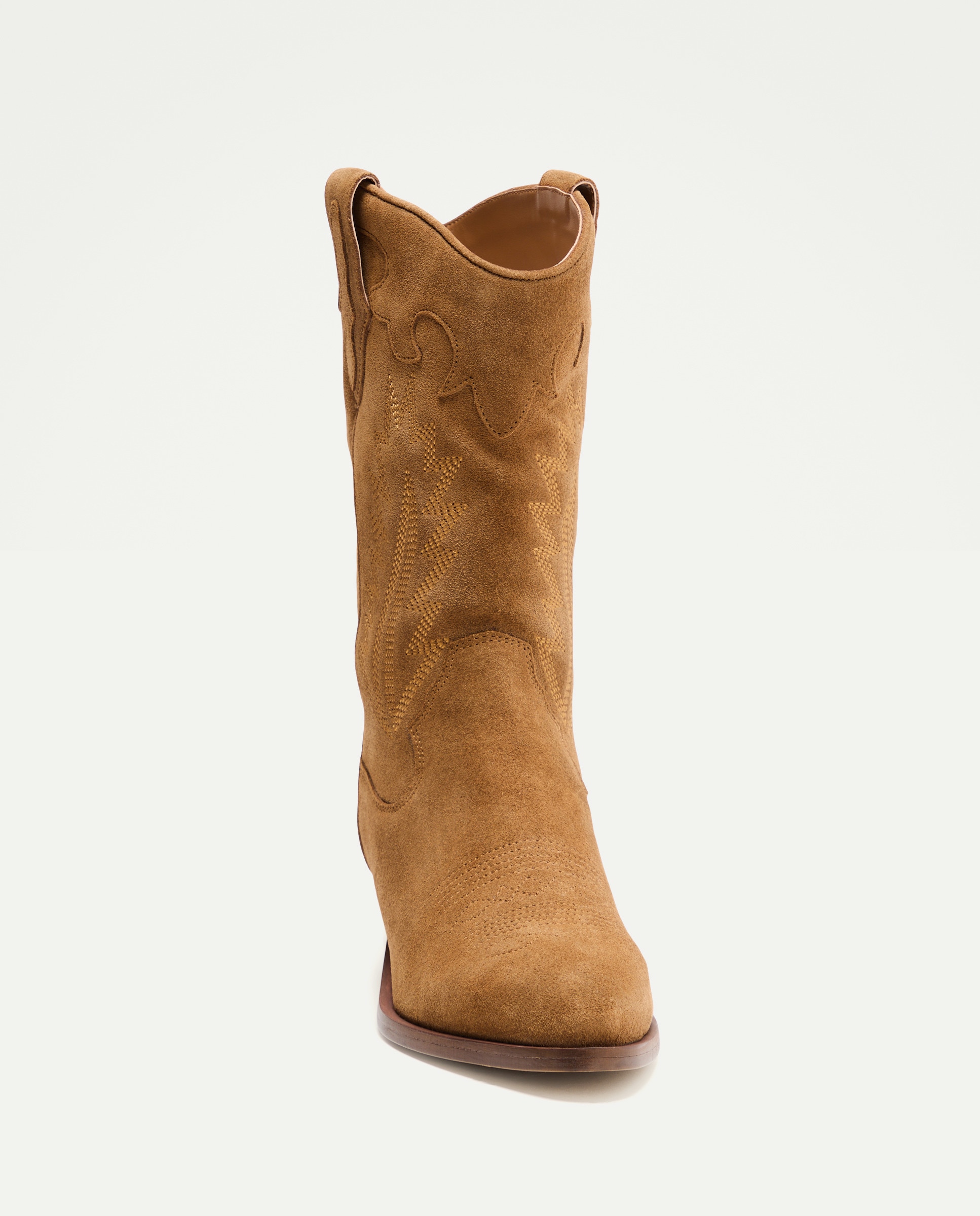 Botas em Pele com Bordados em Contraste Castanho-4