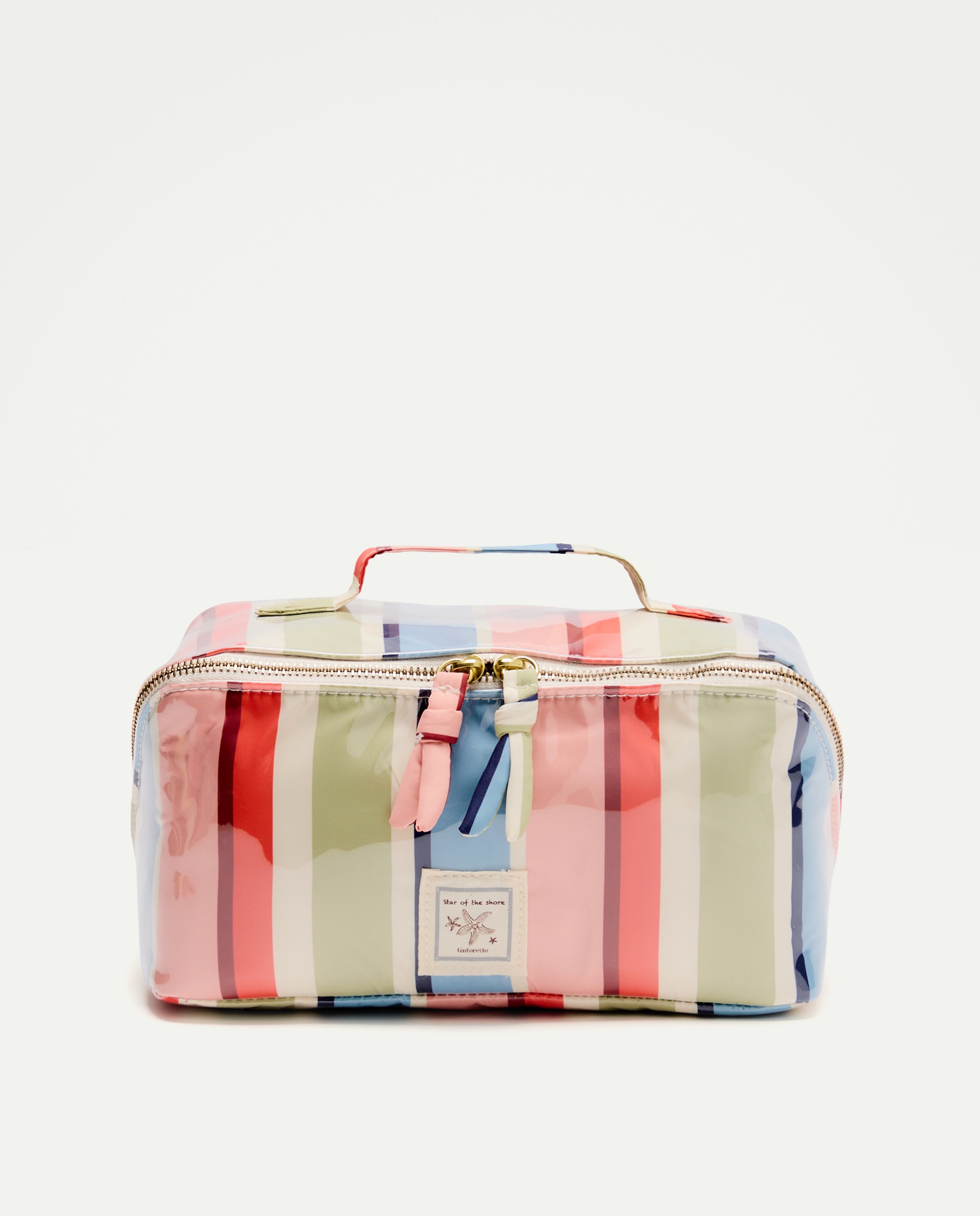 Nécessaire de Maquilhagem com Estampado às Riscas Rosa-1