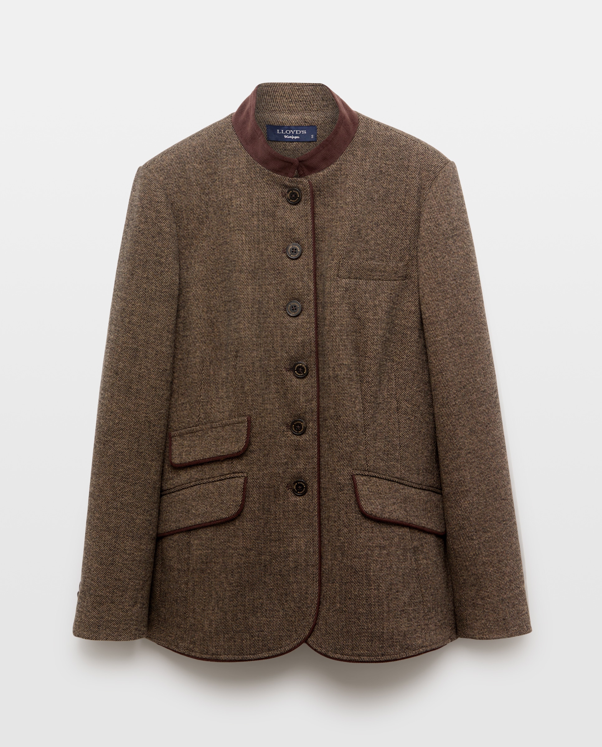 Blazer com Contrastes de Veludo Castanho-5