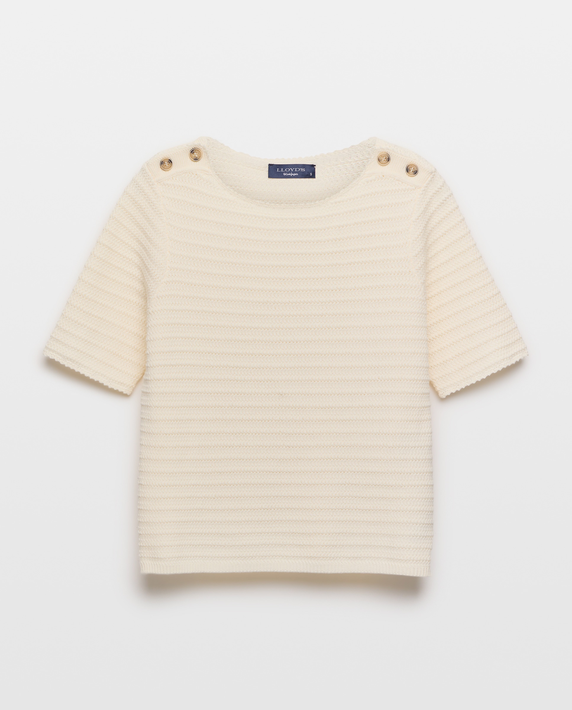 Camisola de Malha às Riscas com Botões no Ombro Branco-marfim-5