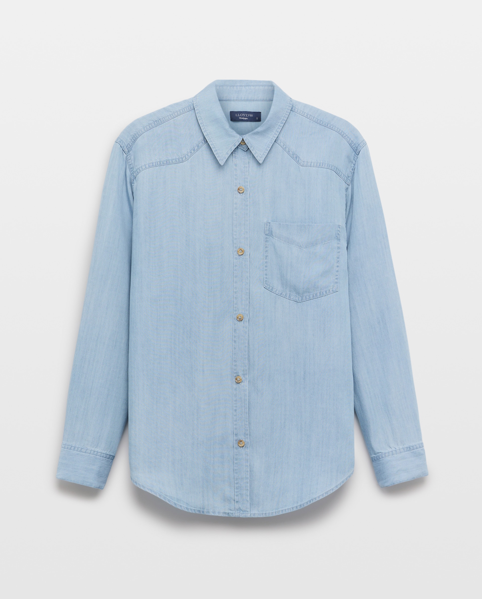 Camisa de Ganga com Manga Comprida Azul pálido-4