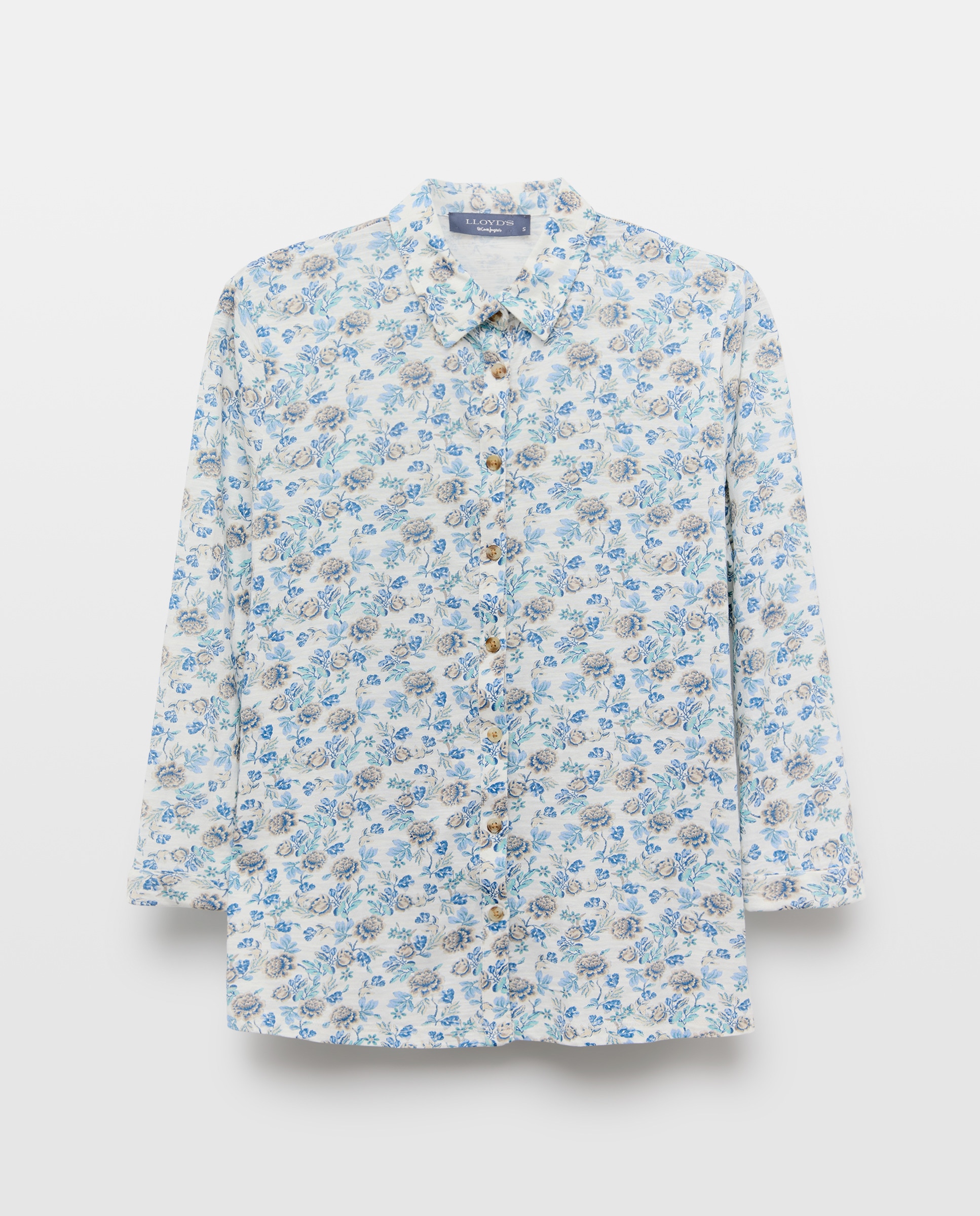 T-shirt com Colarinho de Camisa e Estampado Floral Azul-4