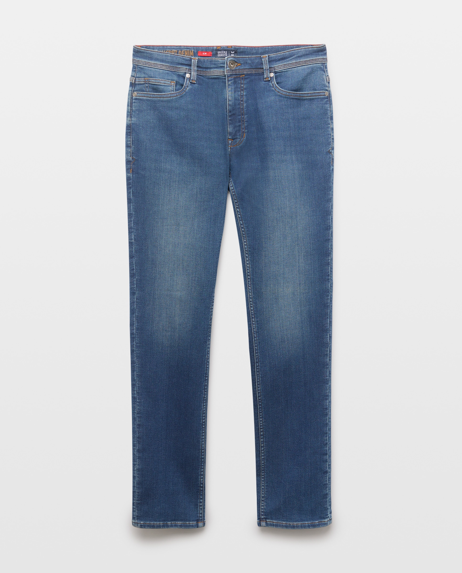 Jeans Slim em Tecido de Malha Azul-escuro-4