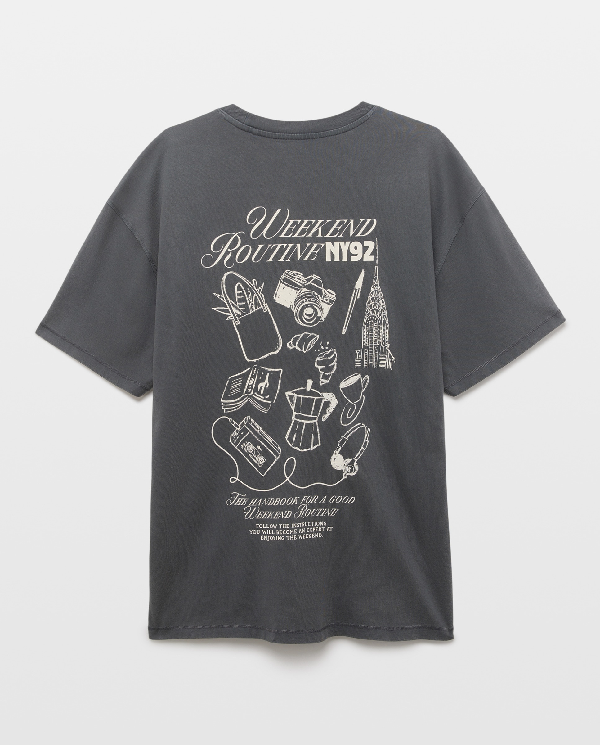 T-shirt de Manga Curta Acid Wash com Estampado Posicional Preto-6