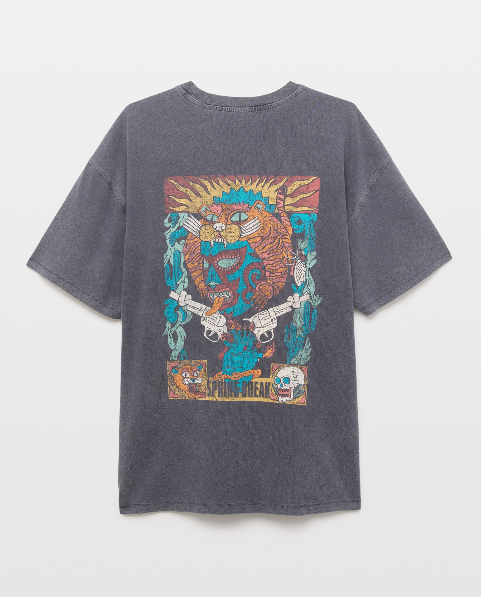 T-shirt de Manga Curta Acid Wash com Estampado Posicional Preto-5