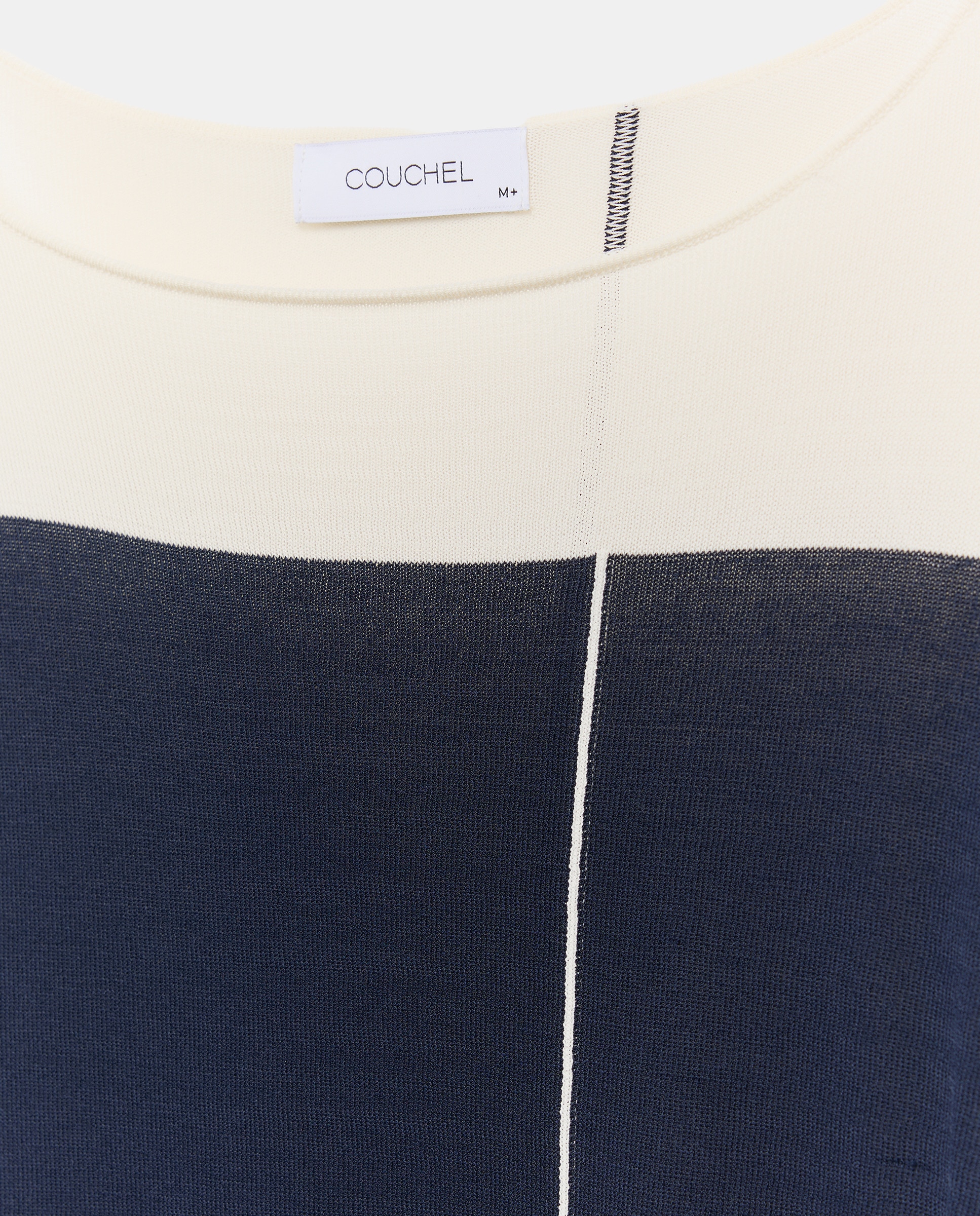 Camisola de Malha com Decote à Barco e Color Block Azul-marinho-5