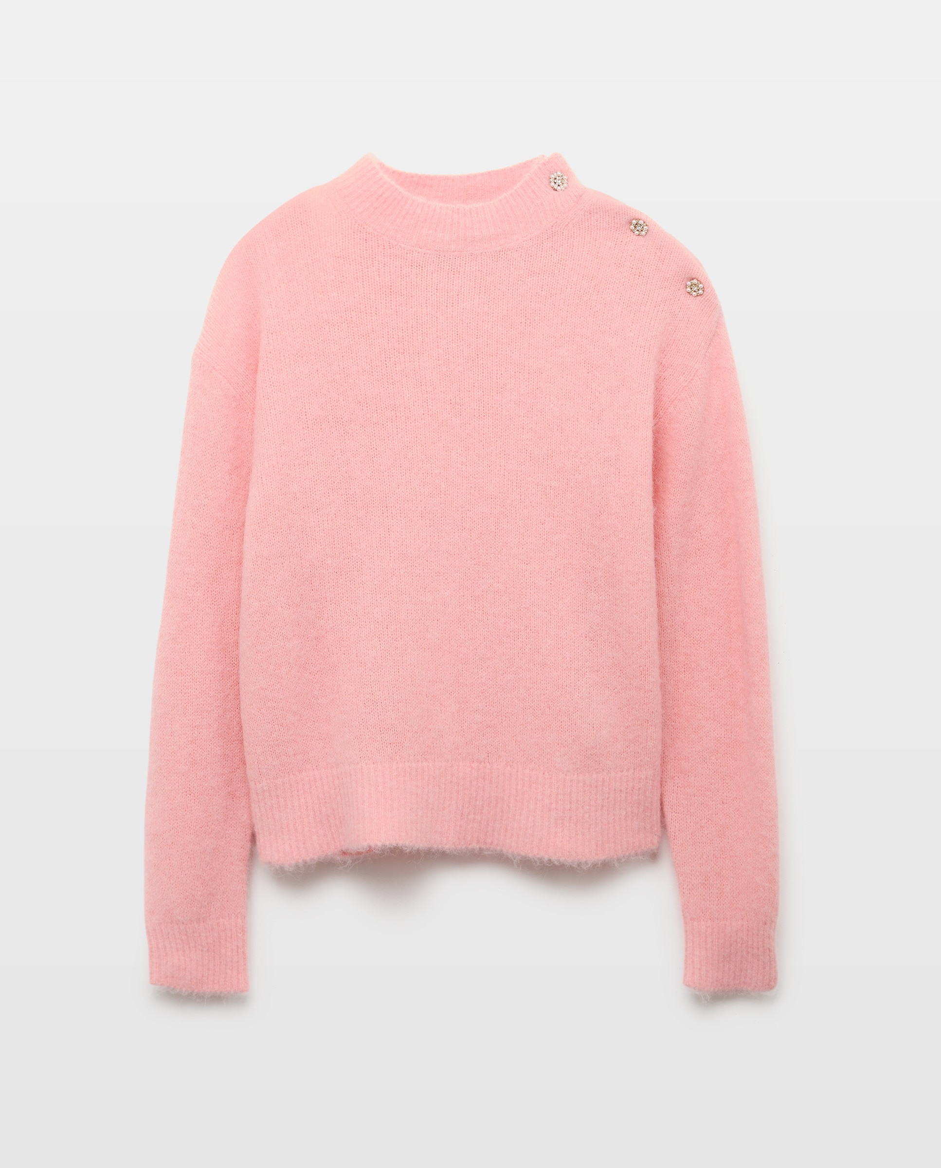 Camisola de Malha com Botões no Ombro Rosa-claro-5