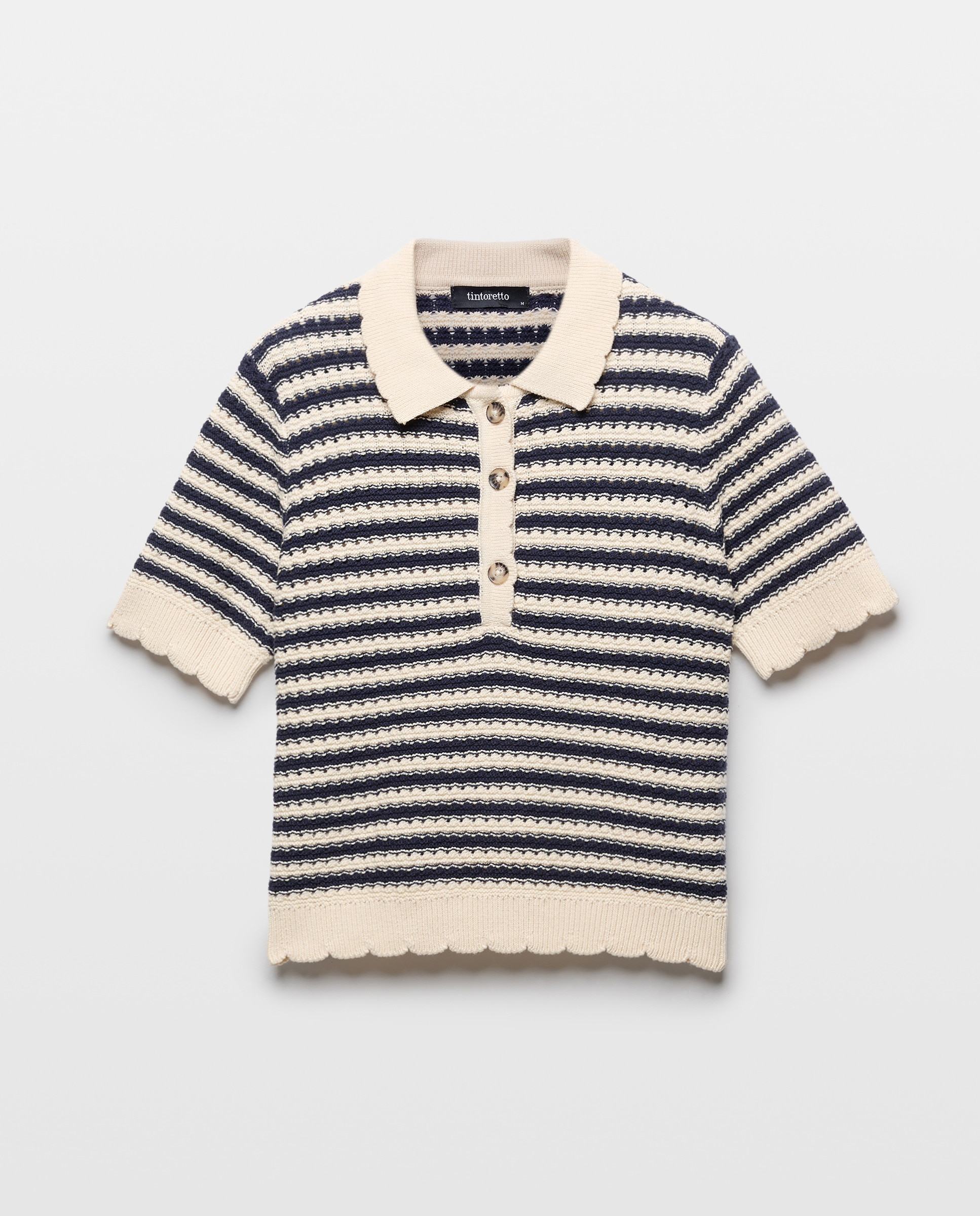 Camisola de Malha com Colarinho de Polo e Chevron Azul-marinho-5