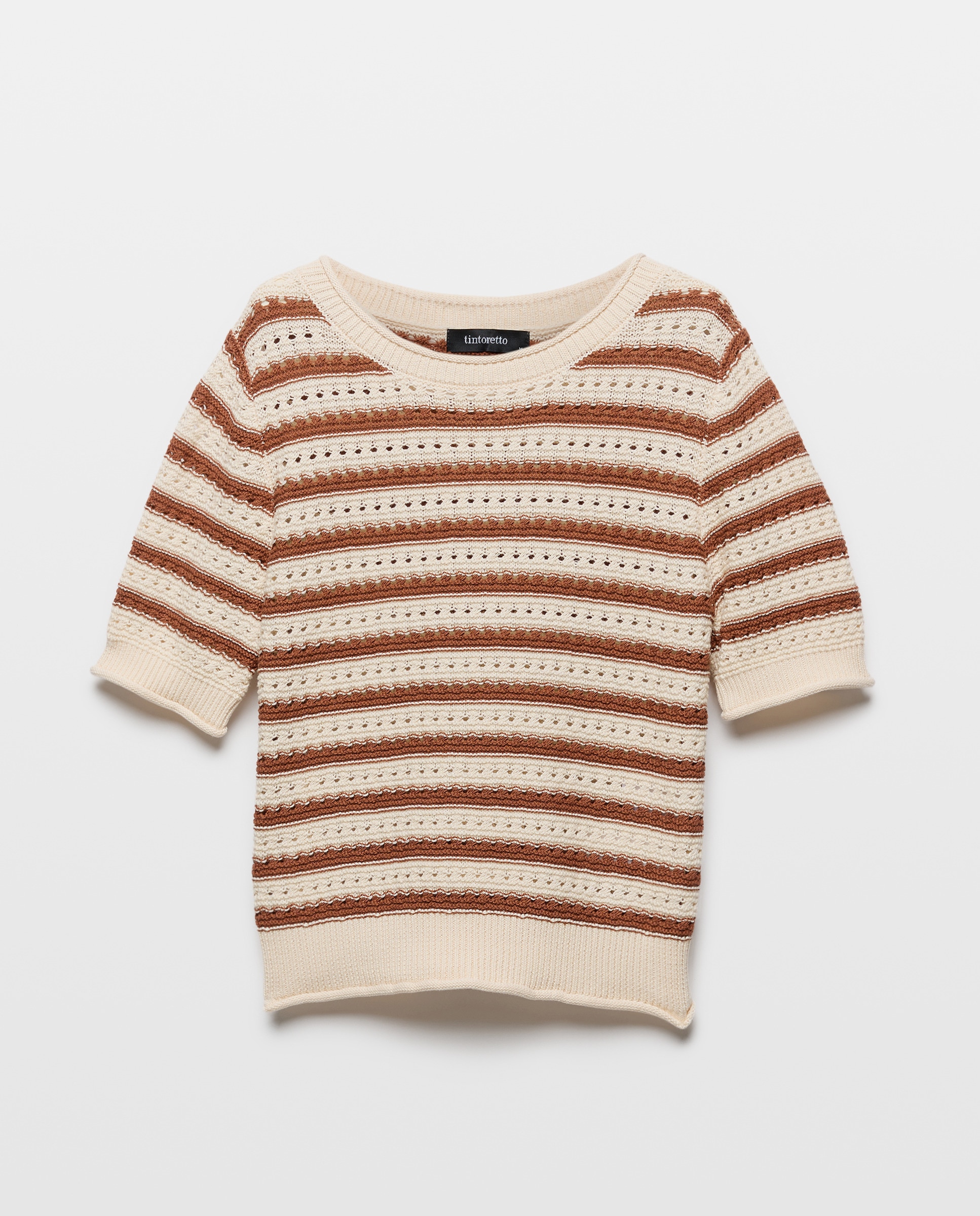 Camisola de Malha com Manga Curta e Decote Redondo 770 Terracota-5