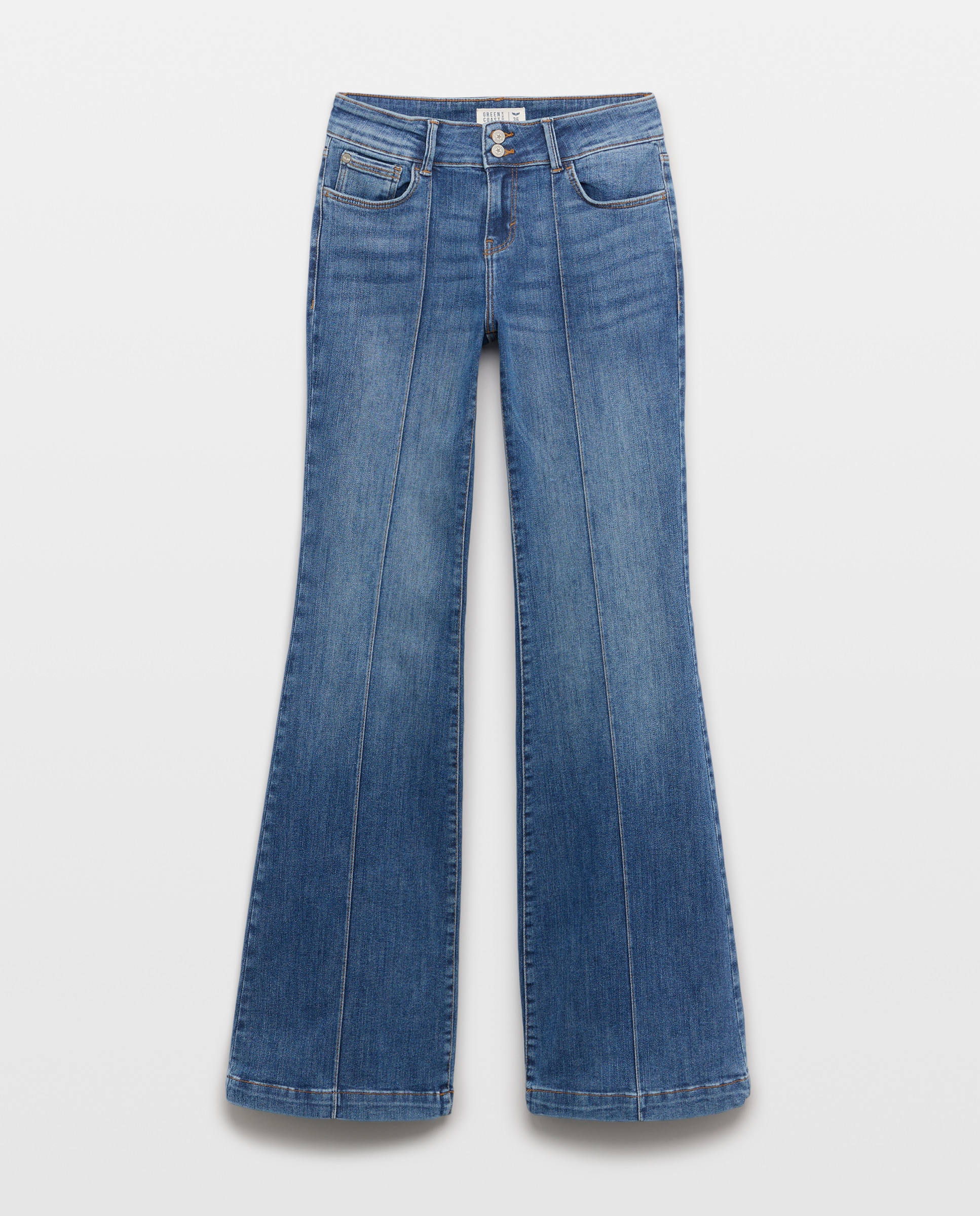 Calças à Boca de Sino com Nervura Índigo-4