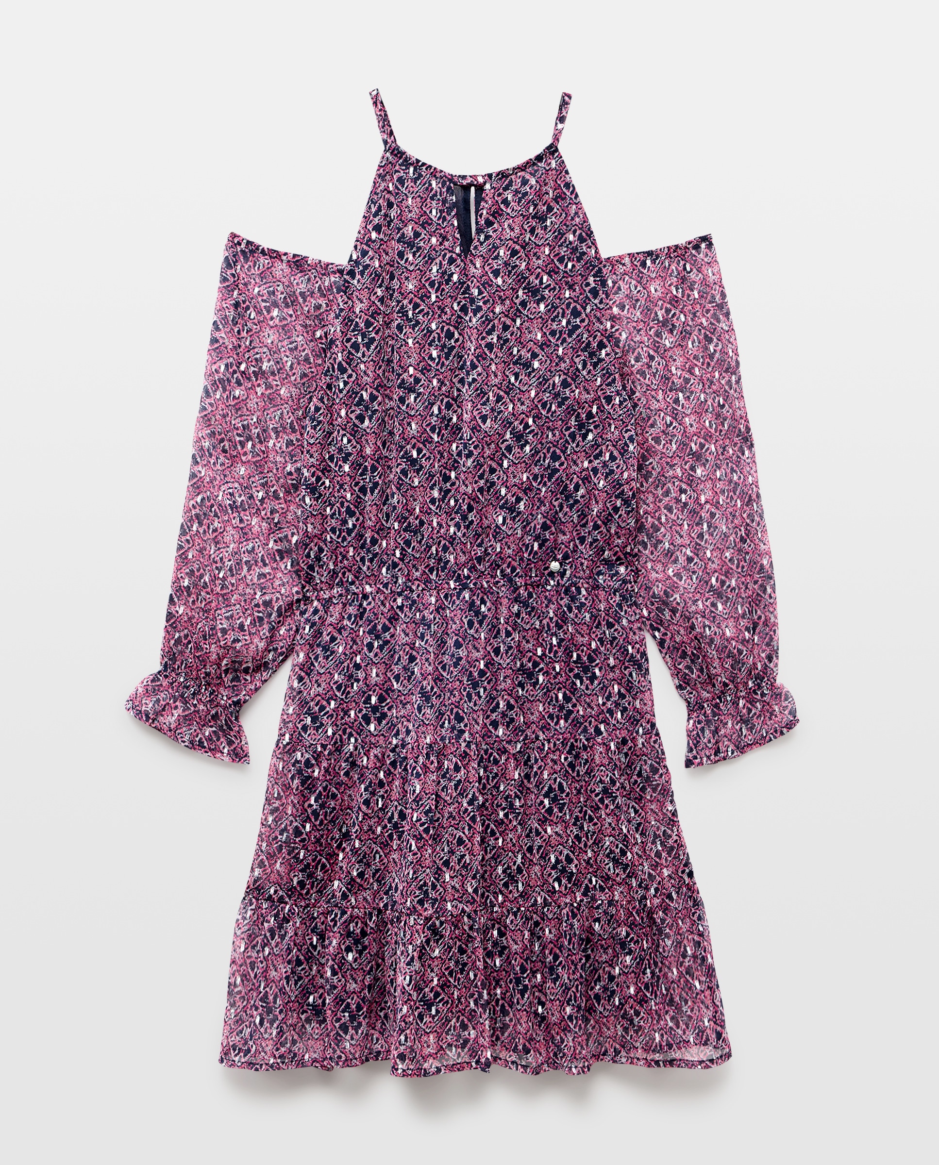 Vestido Curto Cut Out com Estampado 240 Fúcsia-5