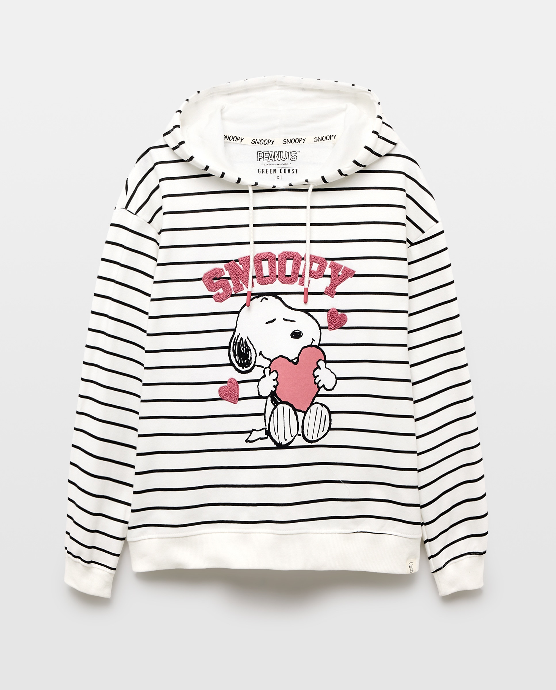 Sweatshirt às Riscas com Estampado Snoopy e Capuz Fechado Branco-5