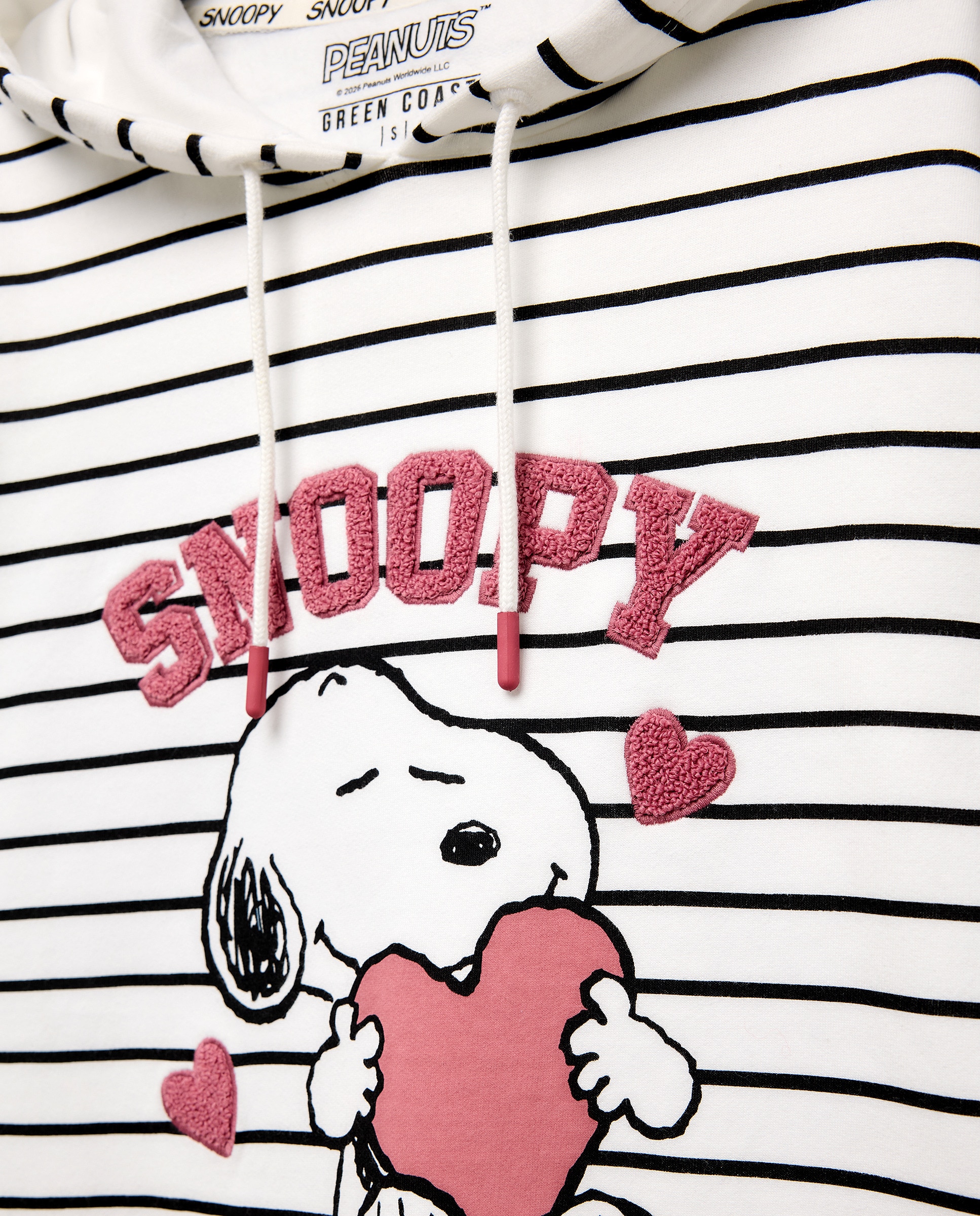 Sweatshirt às Riscas com Estampado Snoopy e Capuz Fechado Branco-6