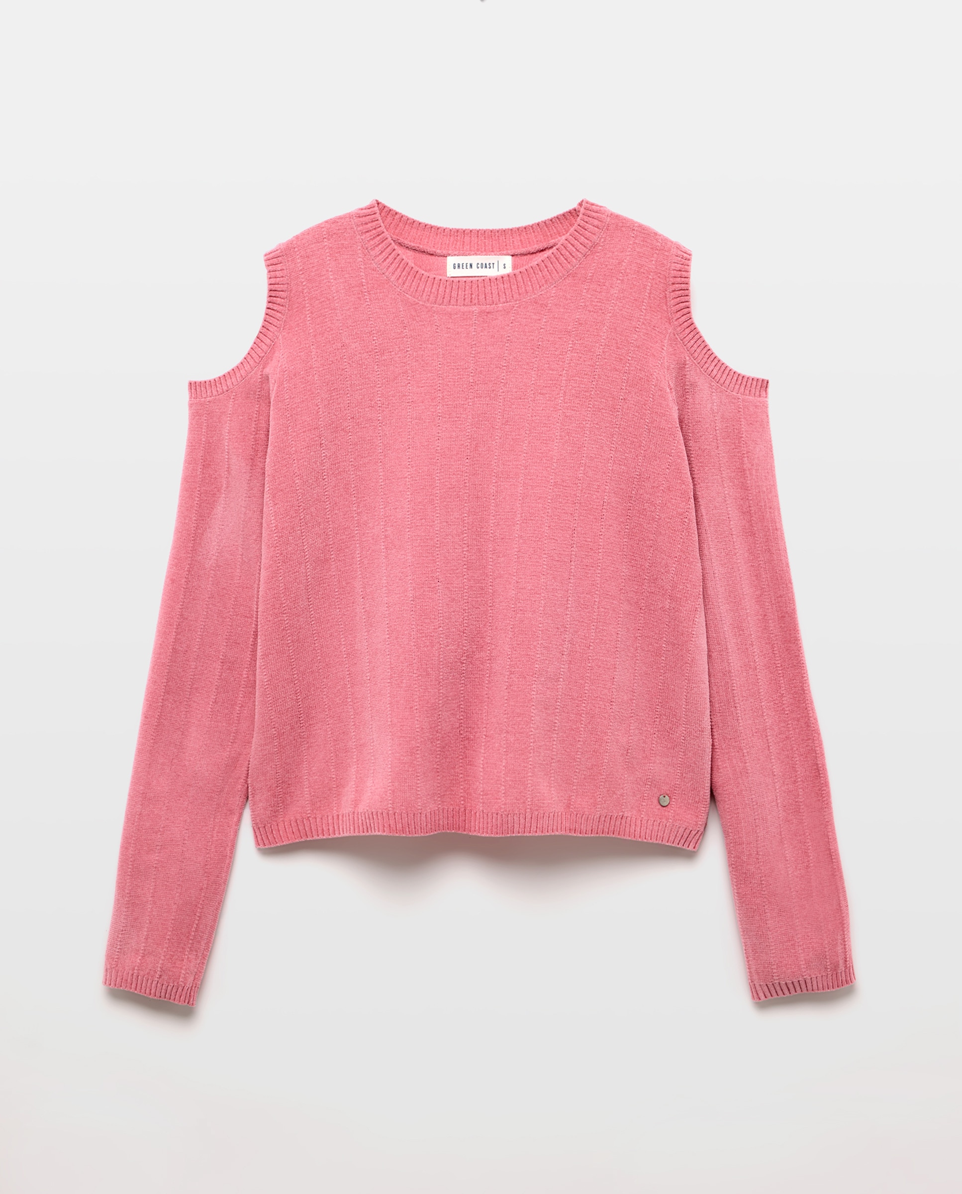 Camisola de Malha Chenille com Manga Comprida e Cut Out 220 Rosa Pálido-5